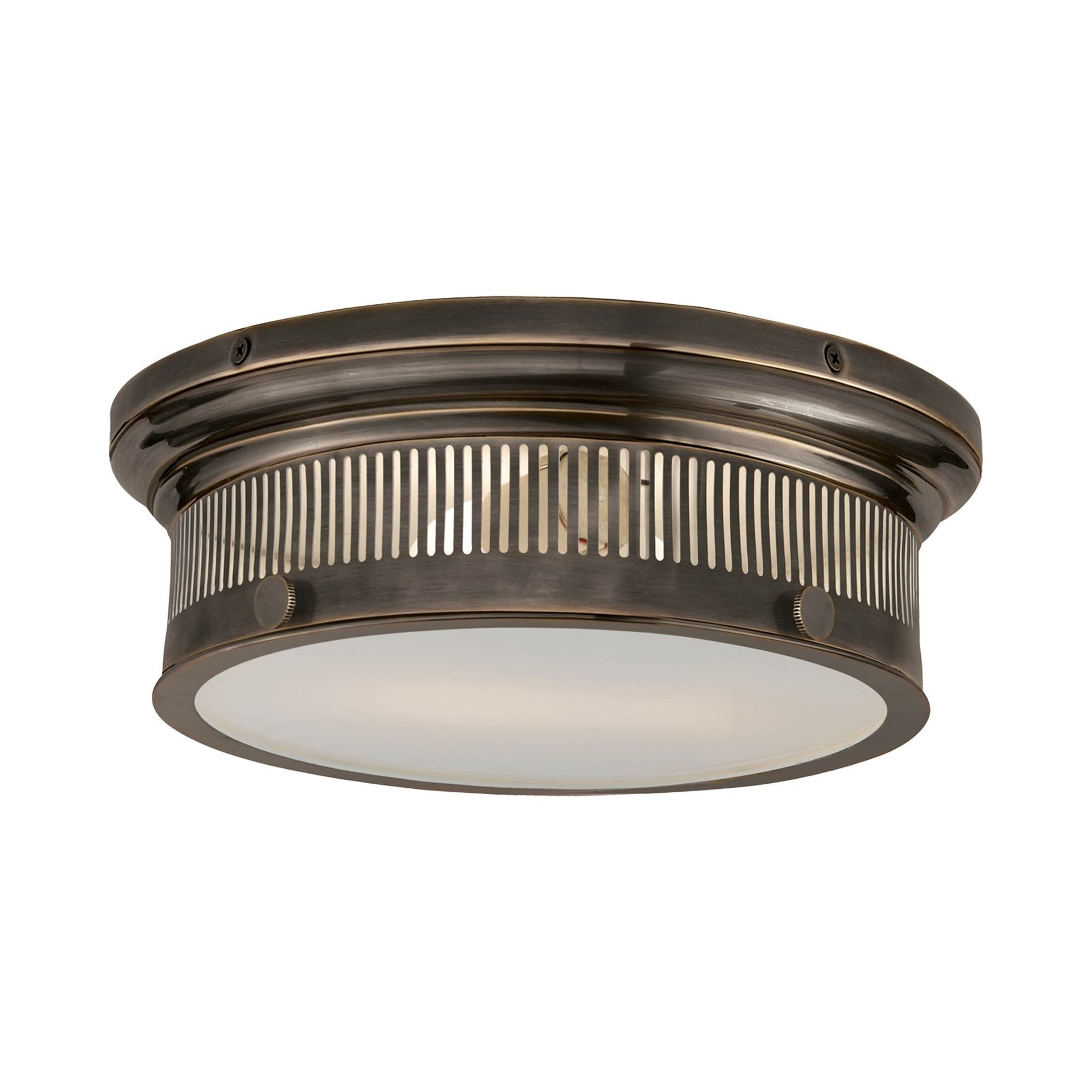 Alderly Industrial Bronze Flush Mount with White Glass Shade