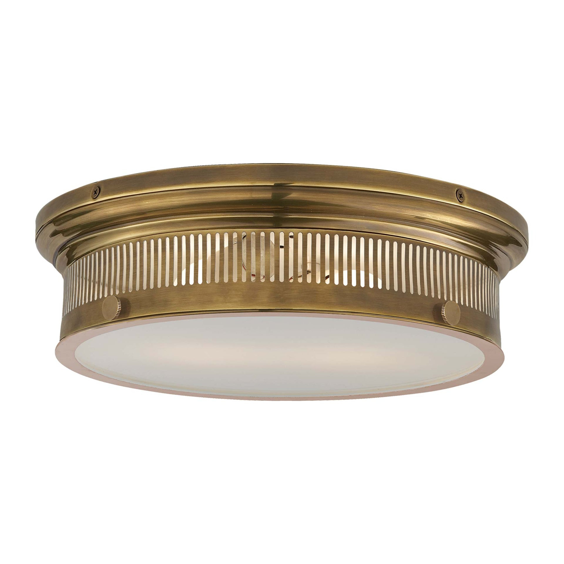 Alderly Antique Brass 16" Flush Mount Ceiling Light with White Glass