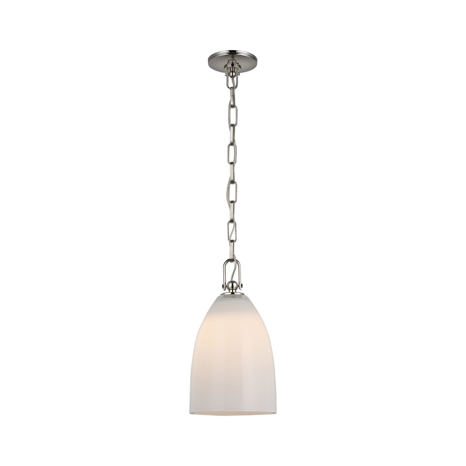 Polished Nickel Andros Medium Pendant with White Glass Shade
