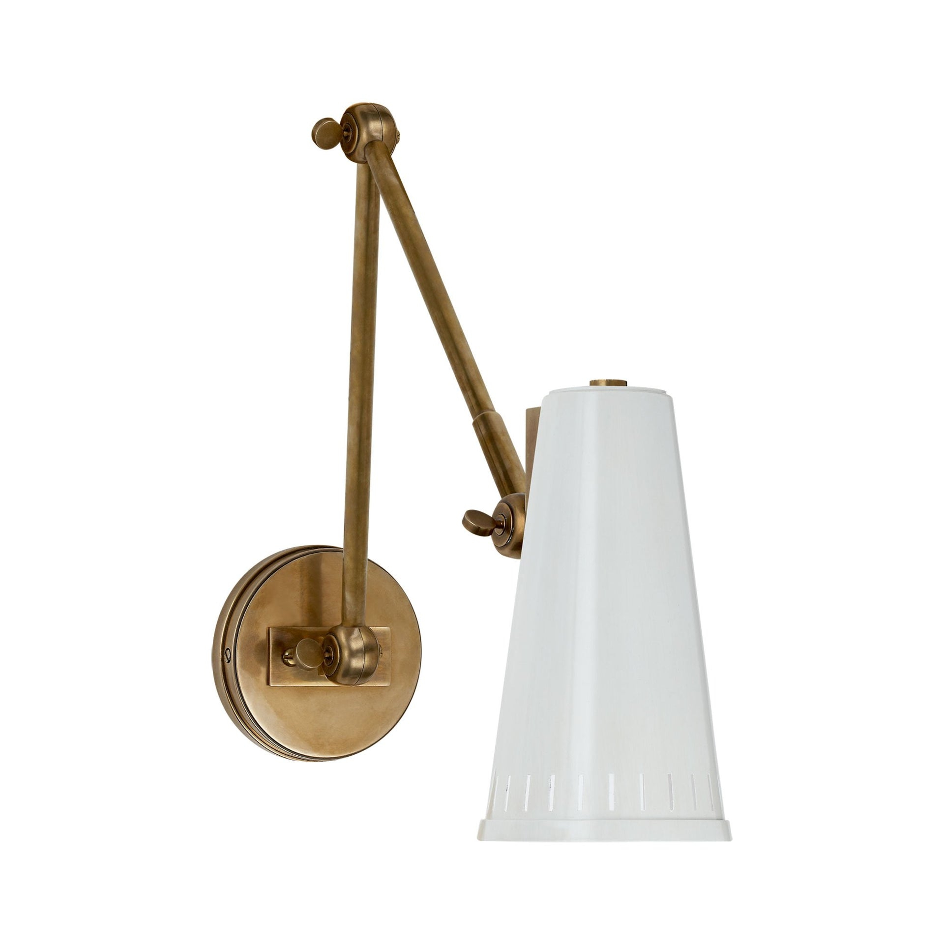 Antonio Antique Brass Swing Arm Wall Sconce with Antique White Shade