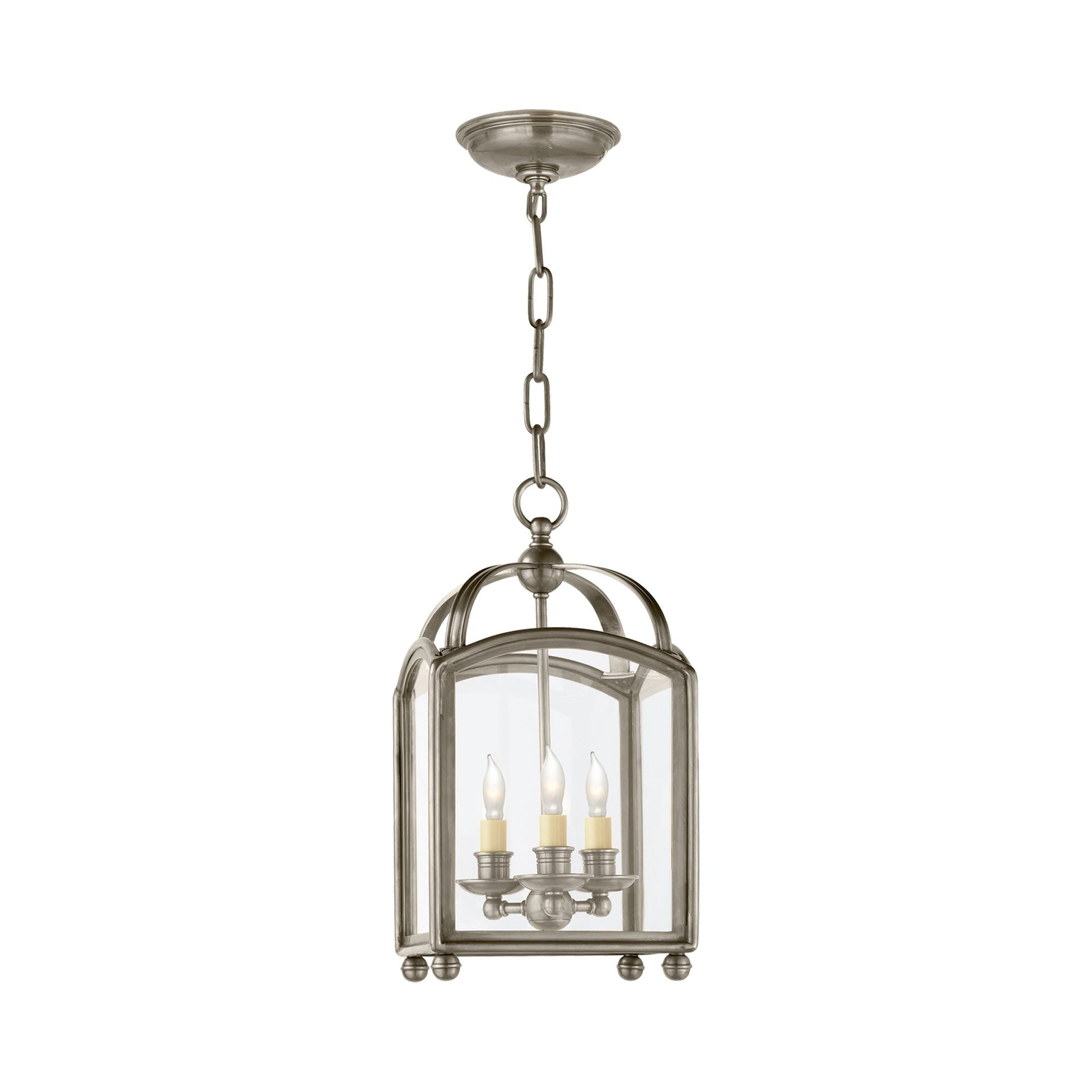 Antique Nickel Mini Lantern with Curved Glass 16.75" Pendant Light