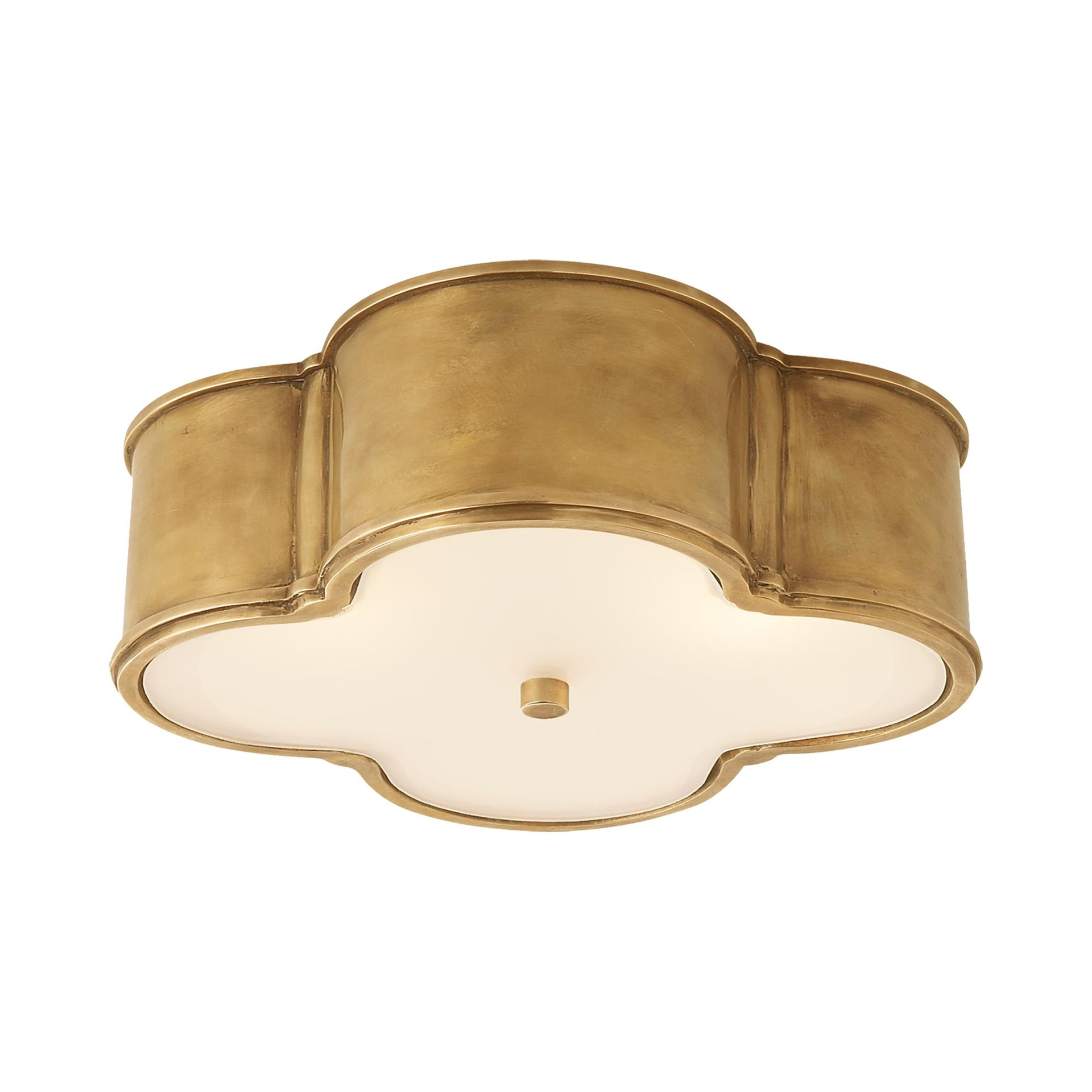 Basil Quatrefoil 3-Light Flush Mount in Natural Brass with Glass Rods
