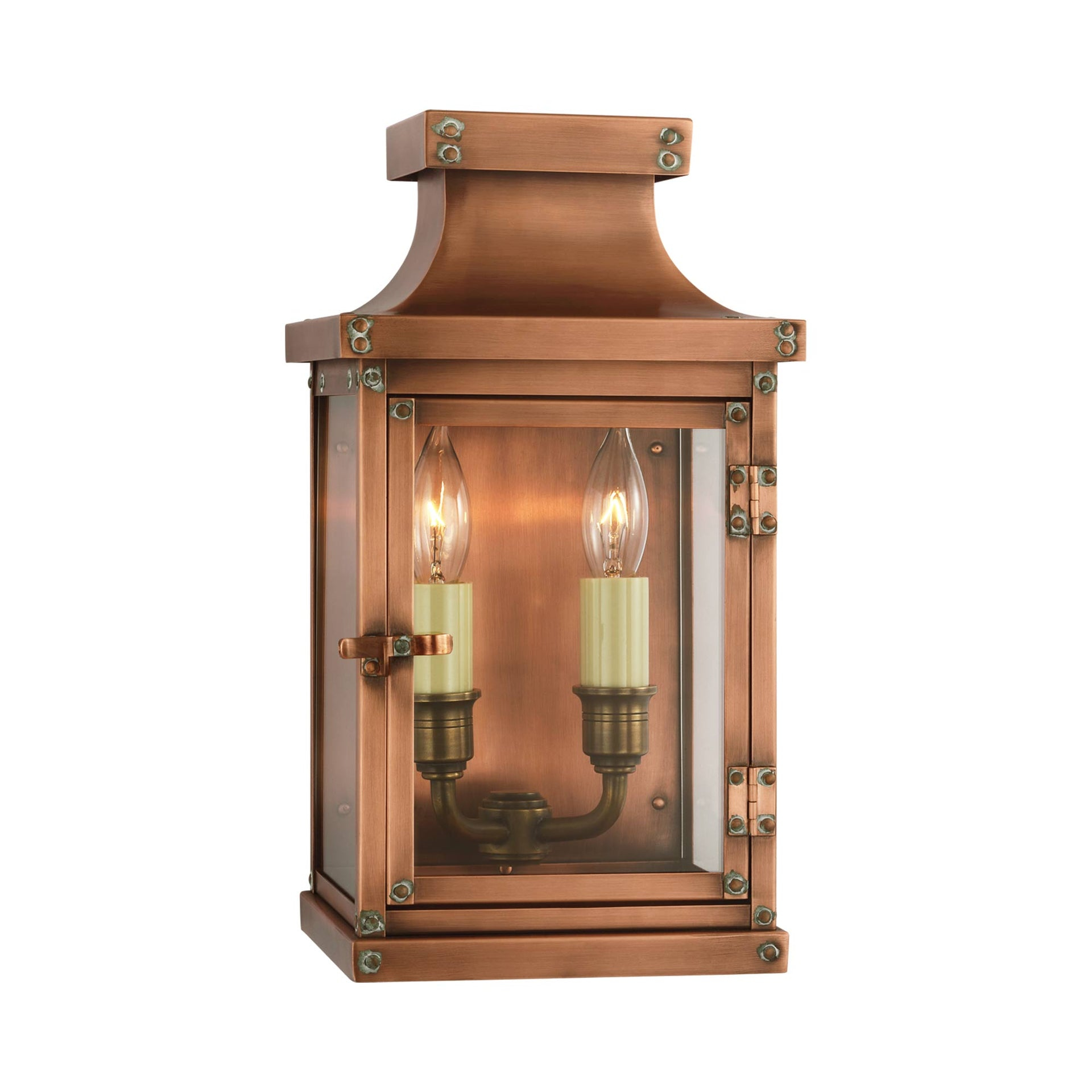 Natural Copper Dimmable Lantern Sconce with Glass Shade