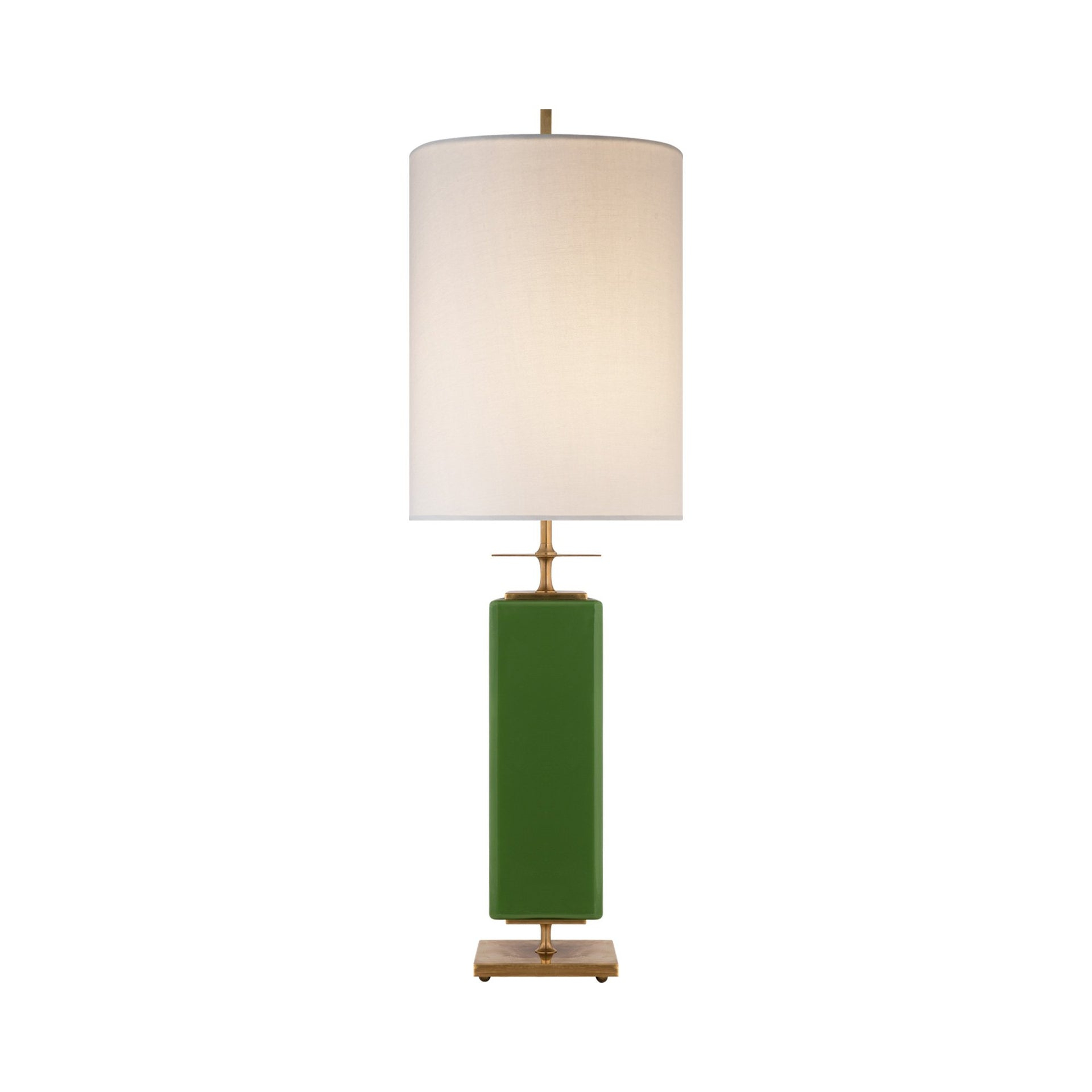 Beekman Oversize Green Table Lamp with Brass Elements and Linen Shade