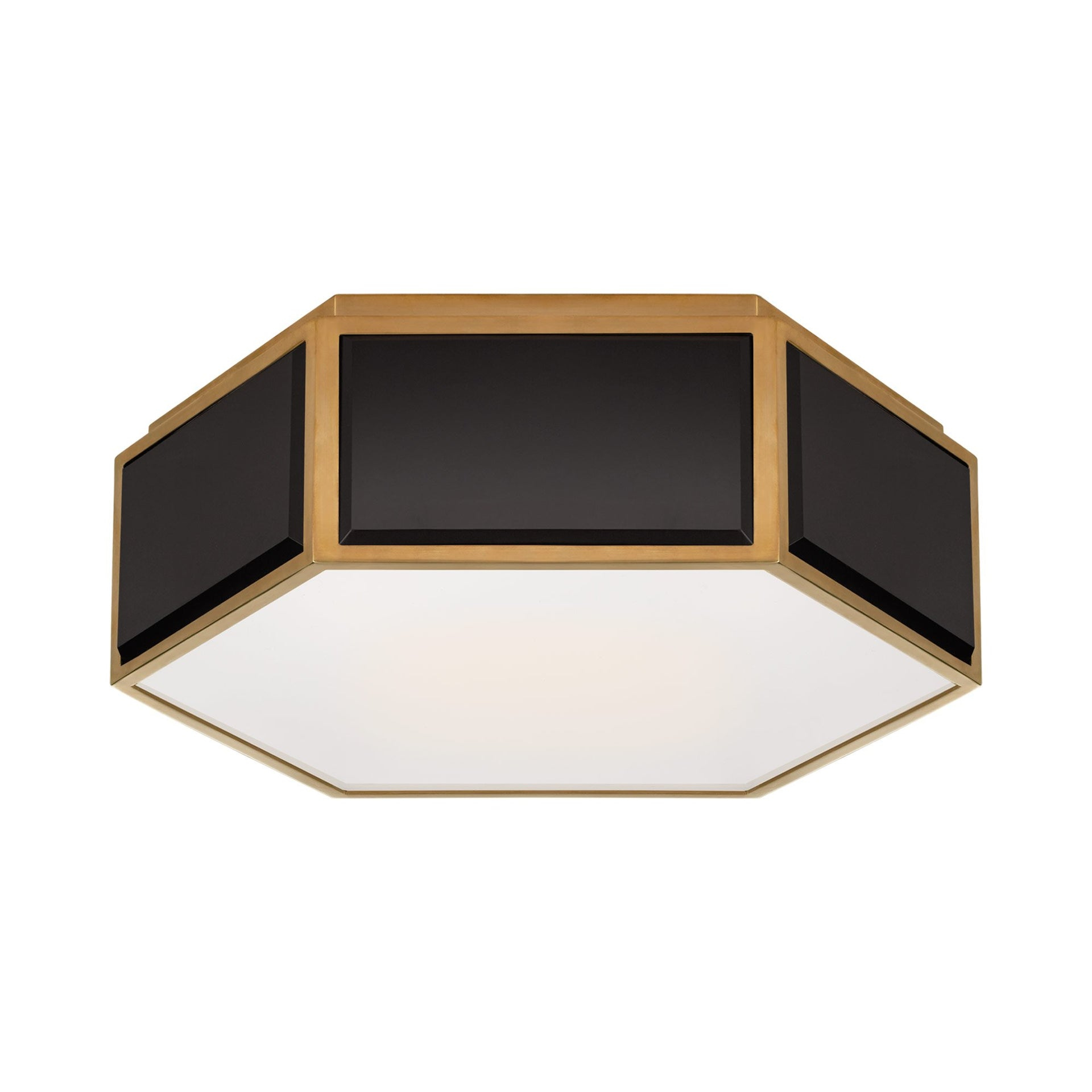 Hexagonal Black and Brass Glass Flush Mount Light