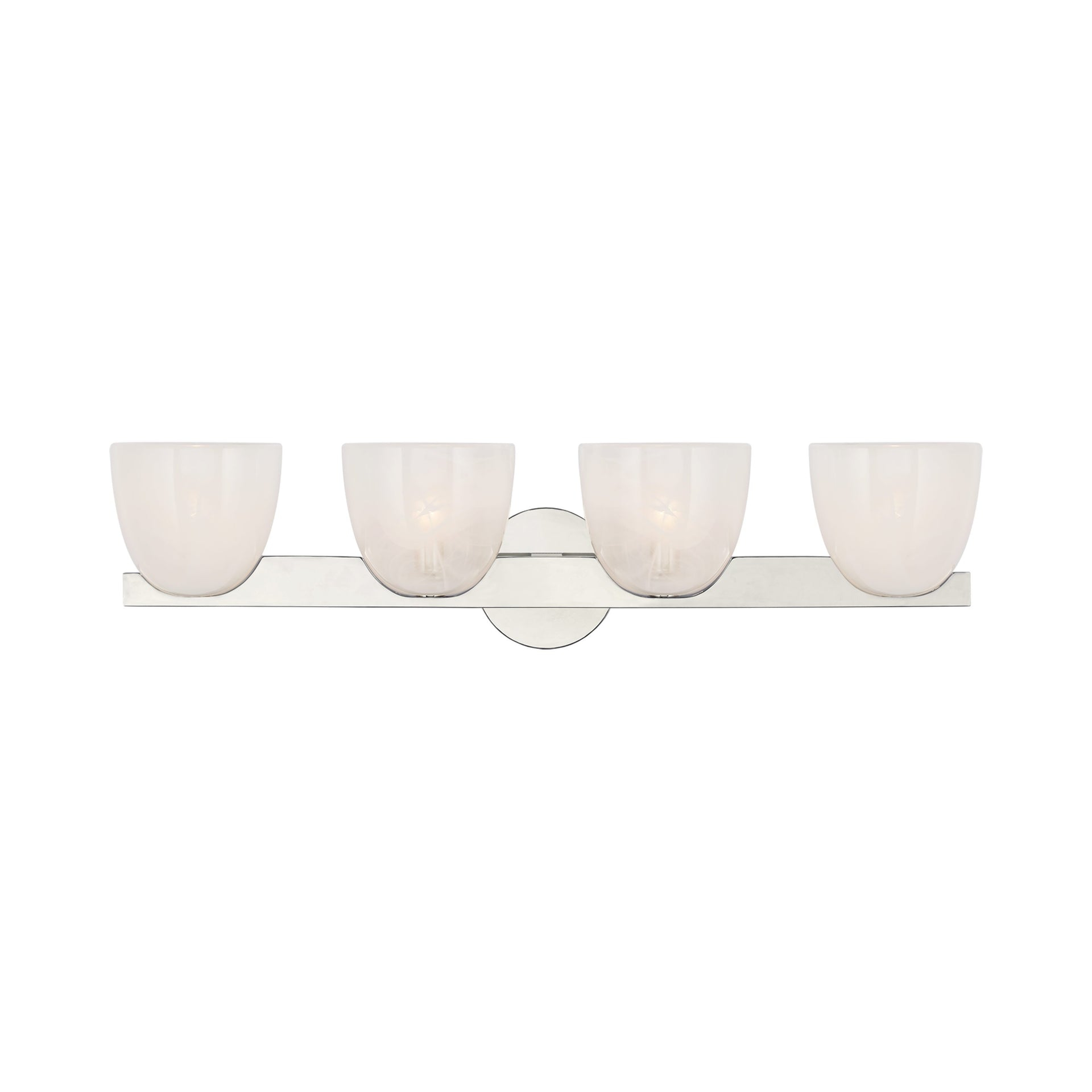 Polished Nickel and White Strie Glass 4-Light Vanity Fixture