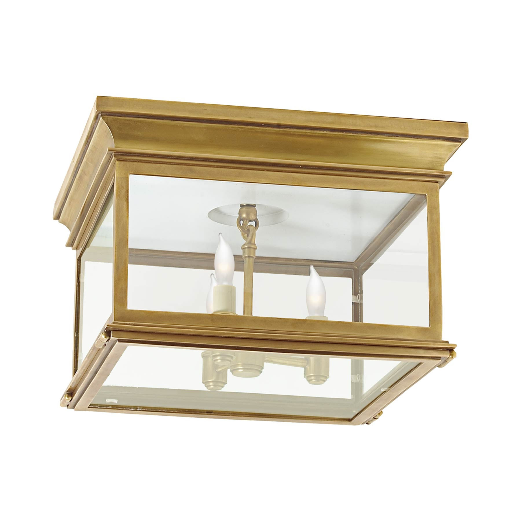 Antique Brass and Clear Glass 13" Flush Mount Light