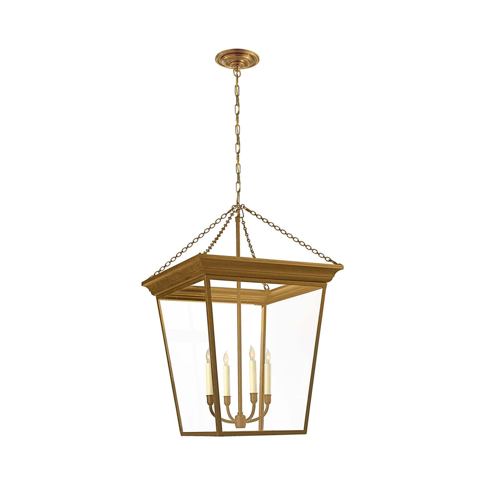 Hand-Rubbed Antique Brass and Glass Lantern Pendant Light