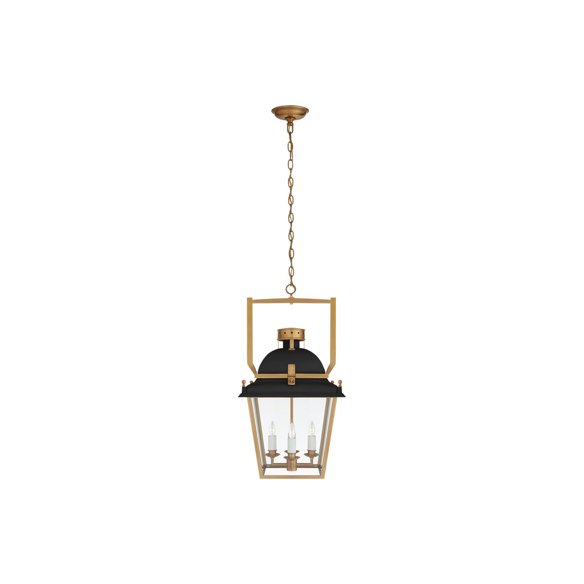 Coventry Matte Black and Brass 4-Light Glass Lantern