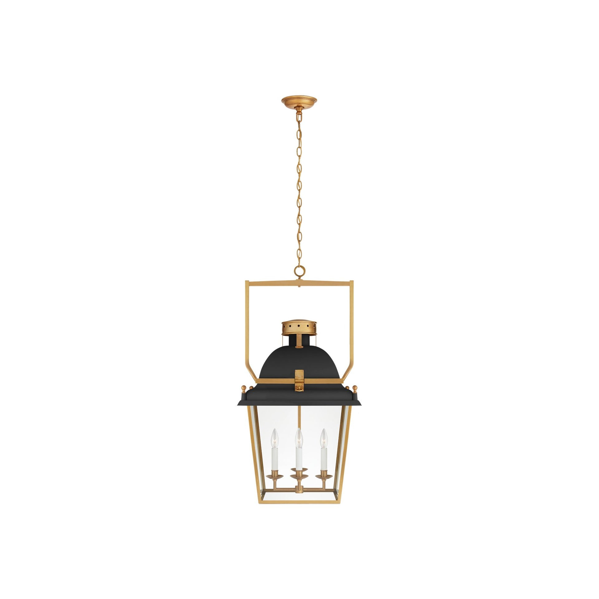 Coventry 36.5" Matte Black and Antique-Burnished Brass Overscaled Lantern