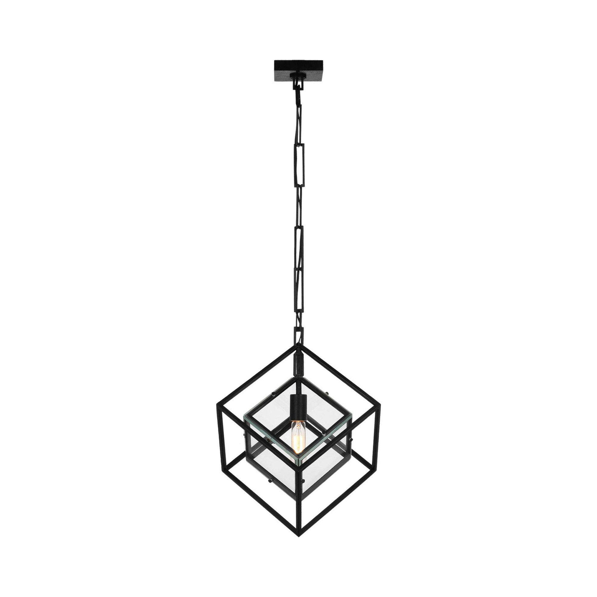 Aged Iron and Glass Cubed Medium Pendant Light