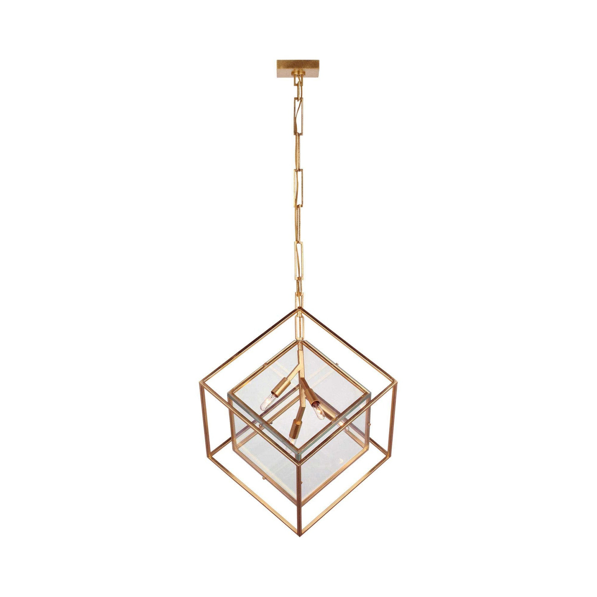 Cubed Gild Dual Cube Pendant with Clear Glass and LED Lighting