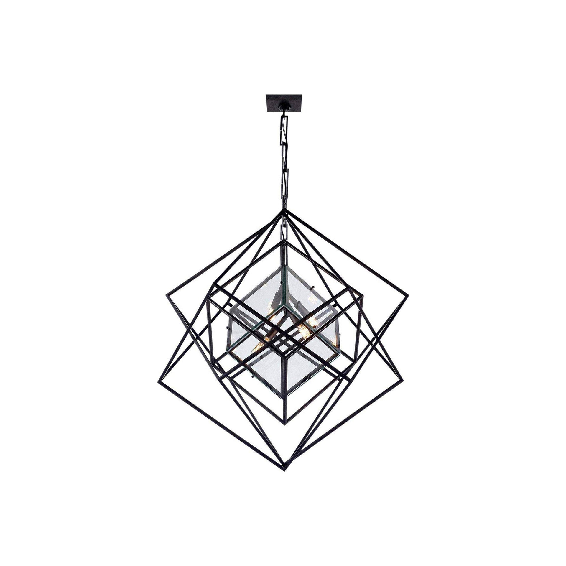 Aged Iron Cubist 4-Light Geometric Chandelier