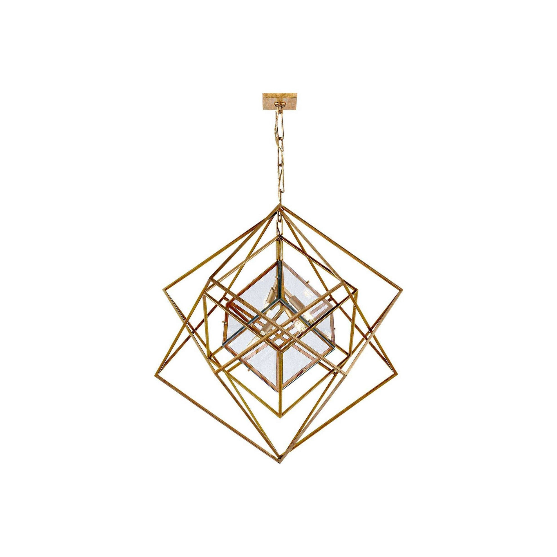 Gilded Nickel Cubist Cage 4-Light Chandelier