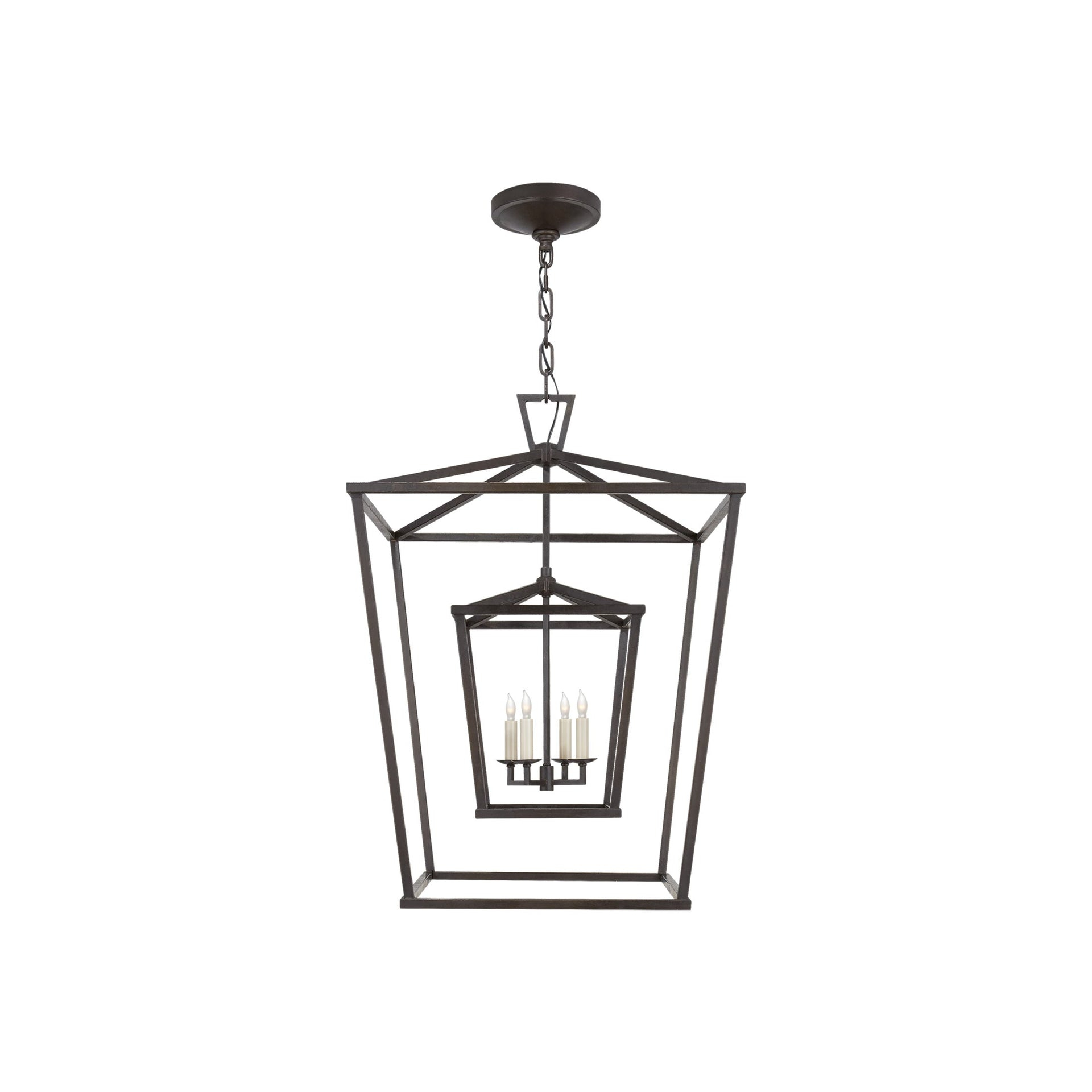 Aged Iron Double Cage 34" Chandelier with Nickel Accents