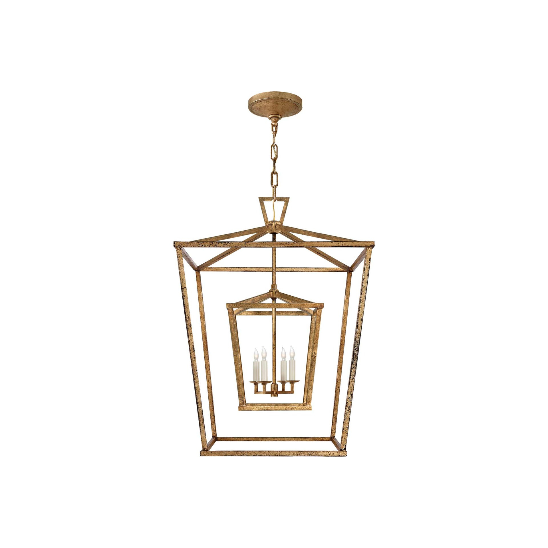 Large Gilded Iron Double Cage Chandelier with Crystal Accents