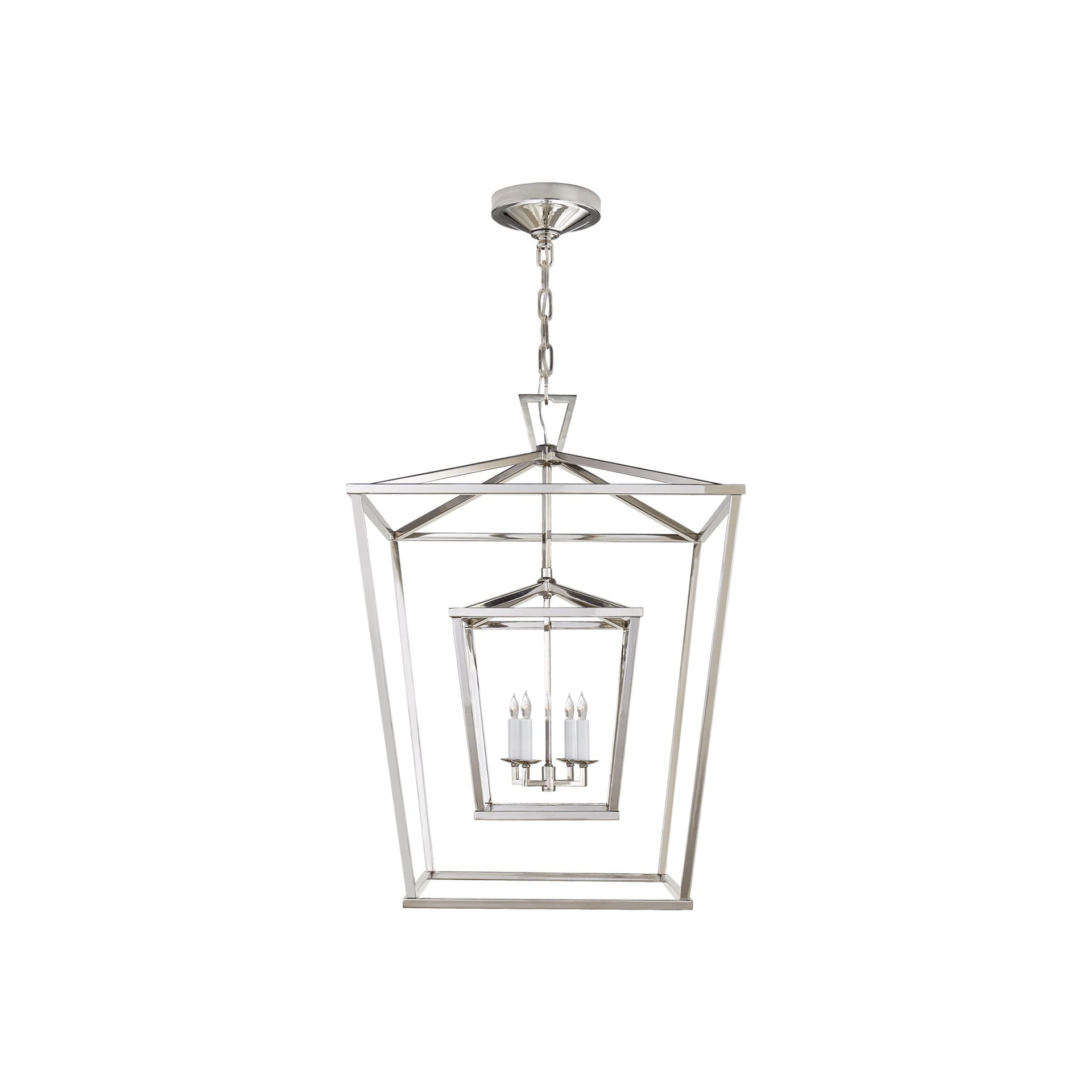 Elegant 34" Polished Nickel Double Cage Pendant with Crystal Accents