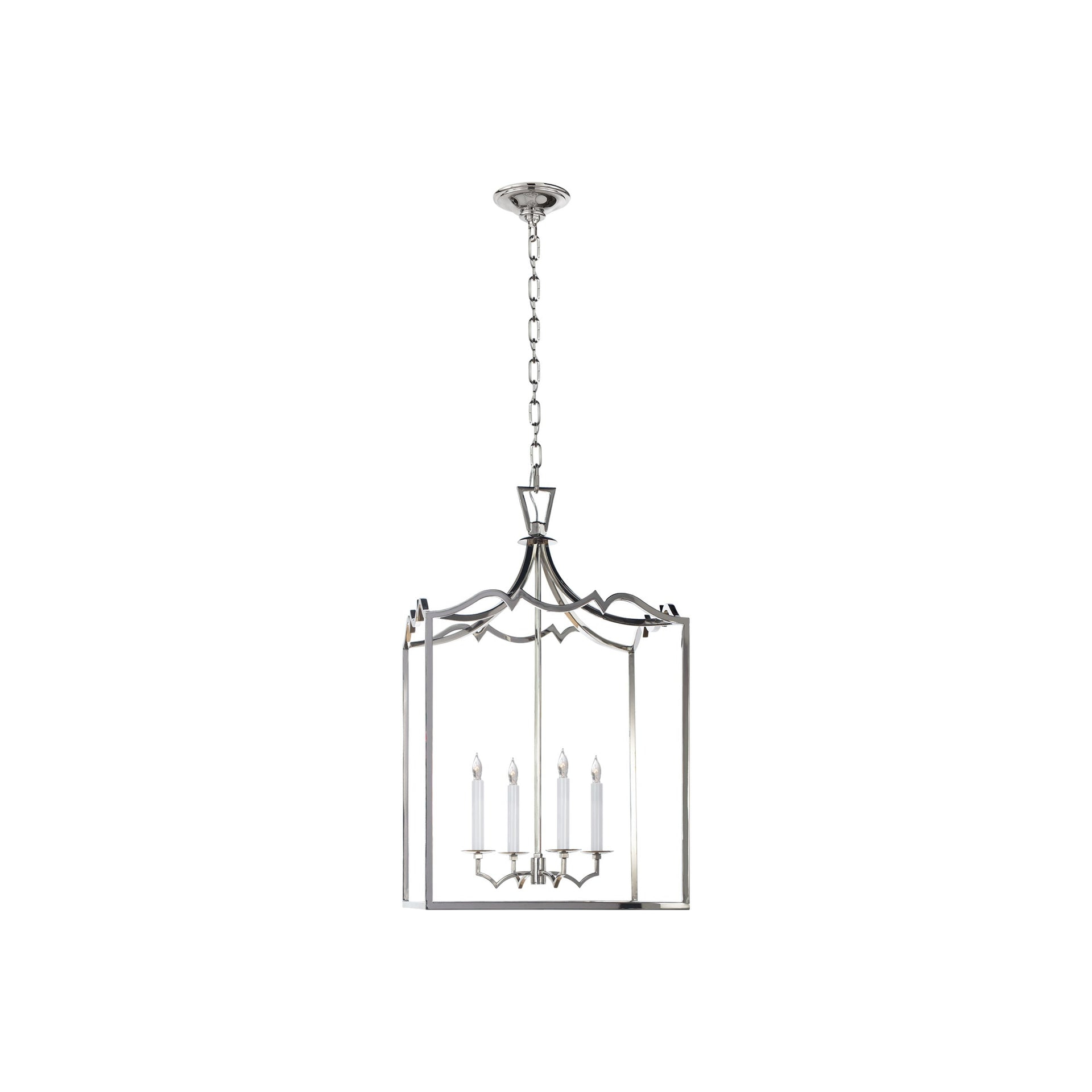 Elegant Baroque-Inspired Polished Nickel & Crystal 4-Light Lantern