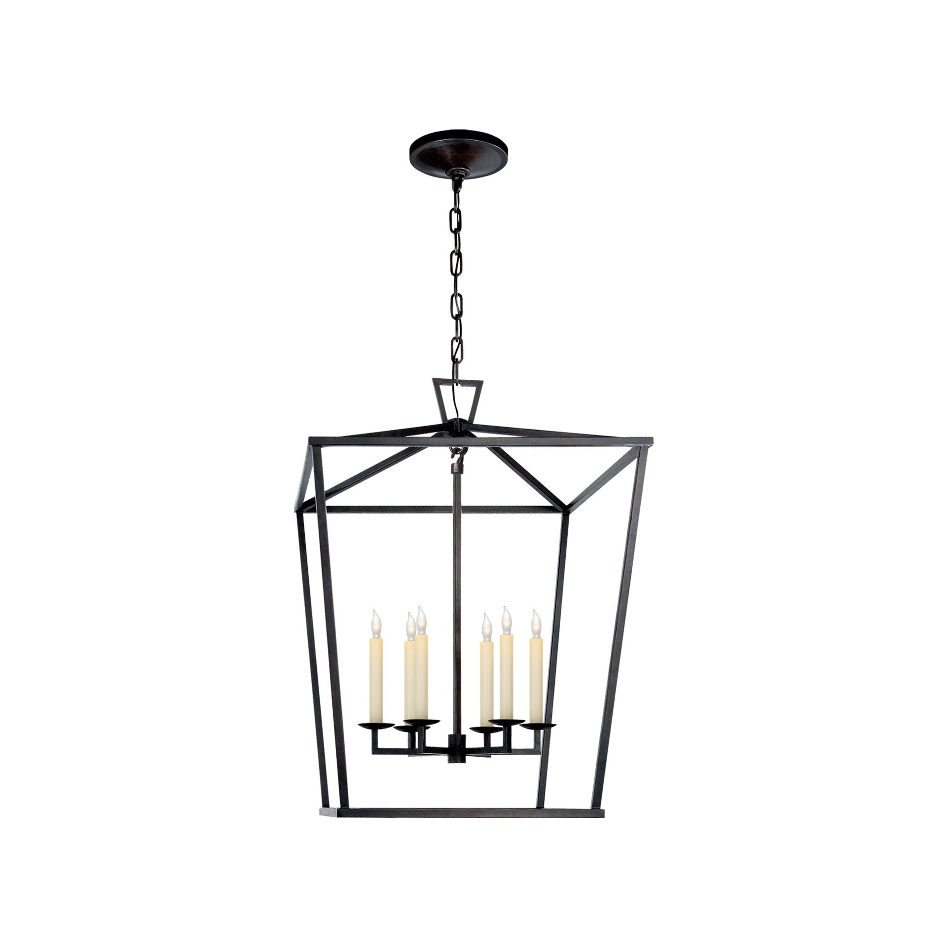 Darlana Aged Iron Large Lantern with Off-White Candle Covers