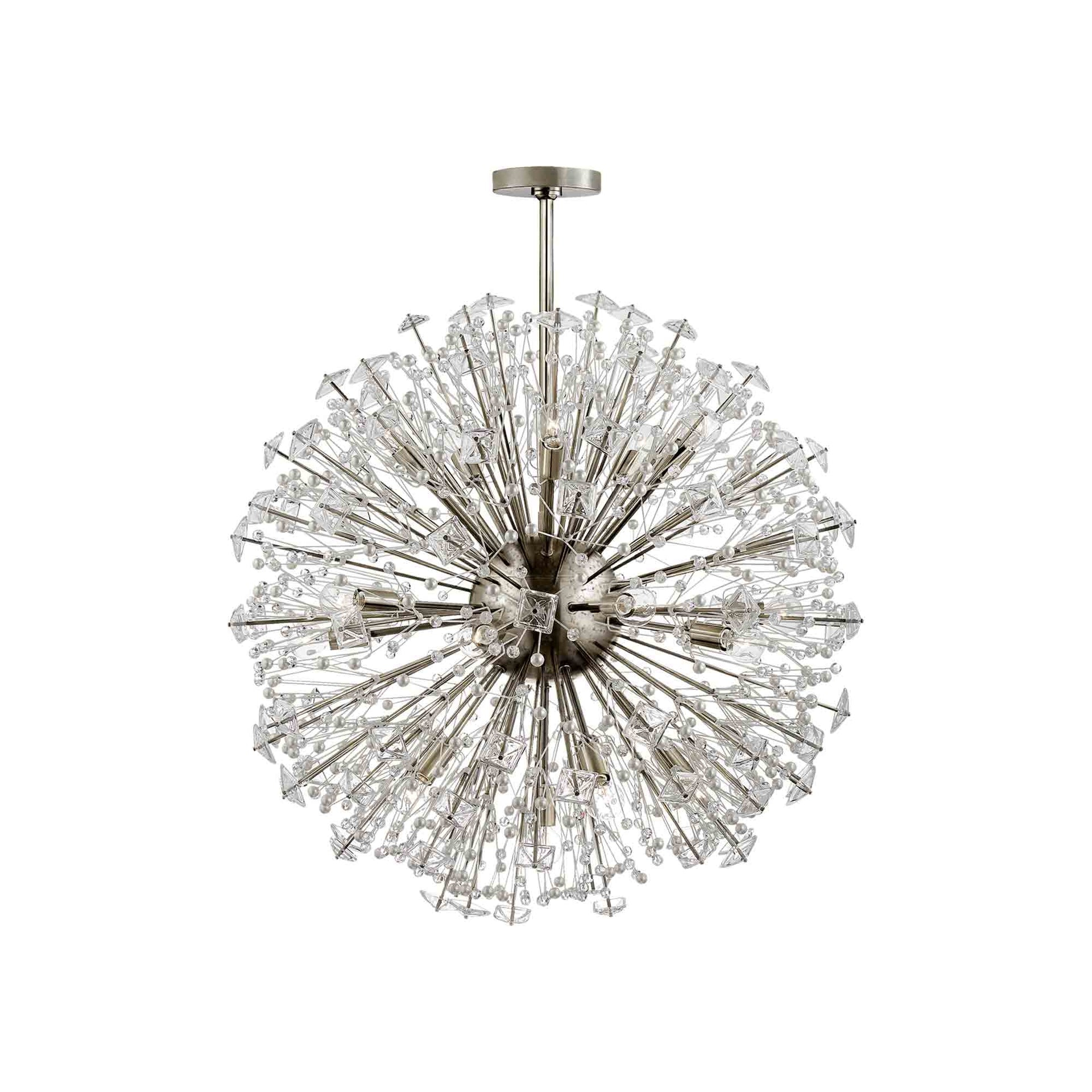 Elegant Dickinson Sputnik Chandelier in Polished Nickel with Cream Pearls