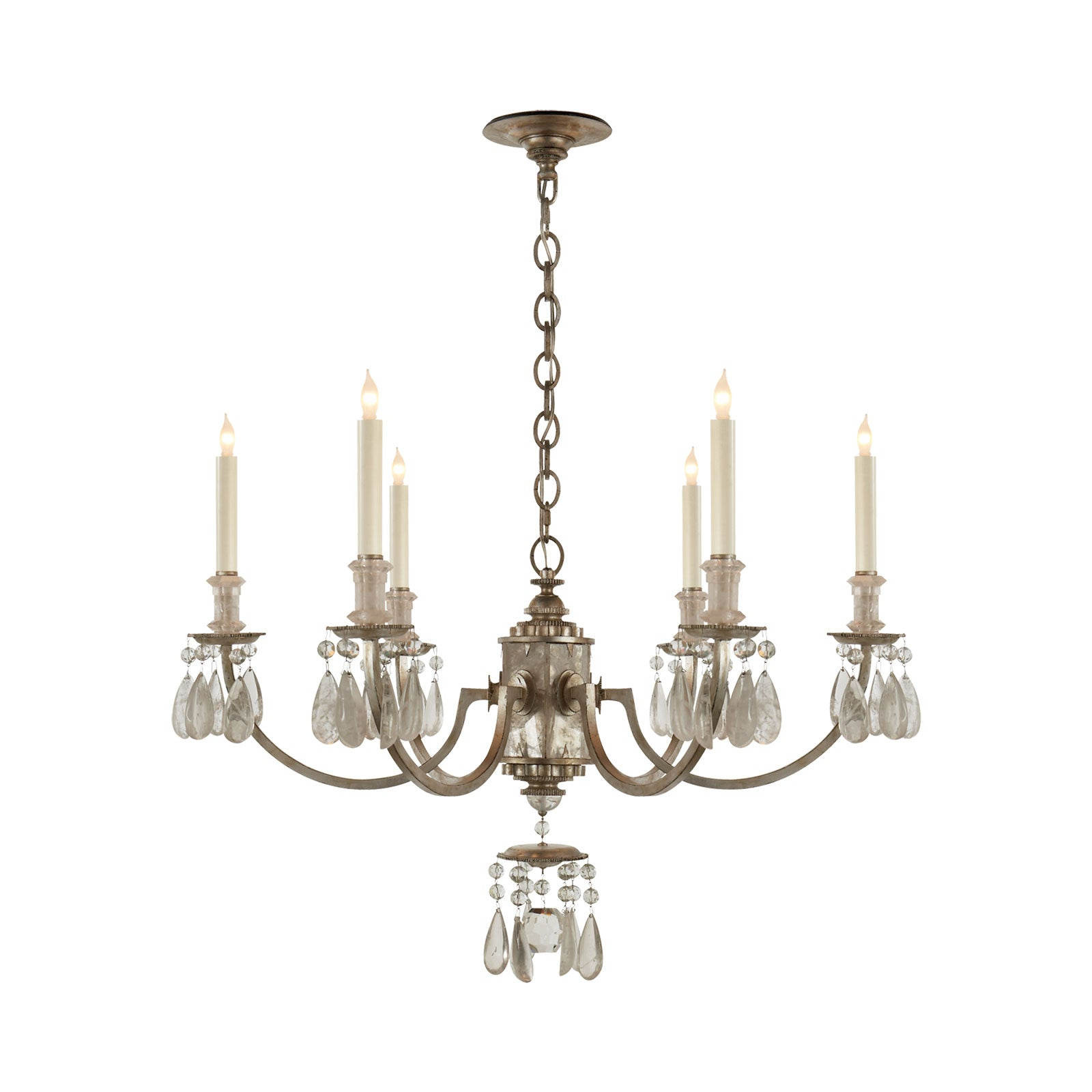 Burnished Silver Leaf Crystal Candle 6-Light Chandelier
