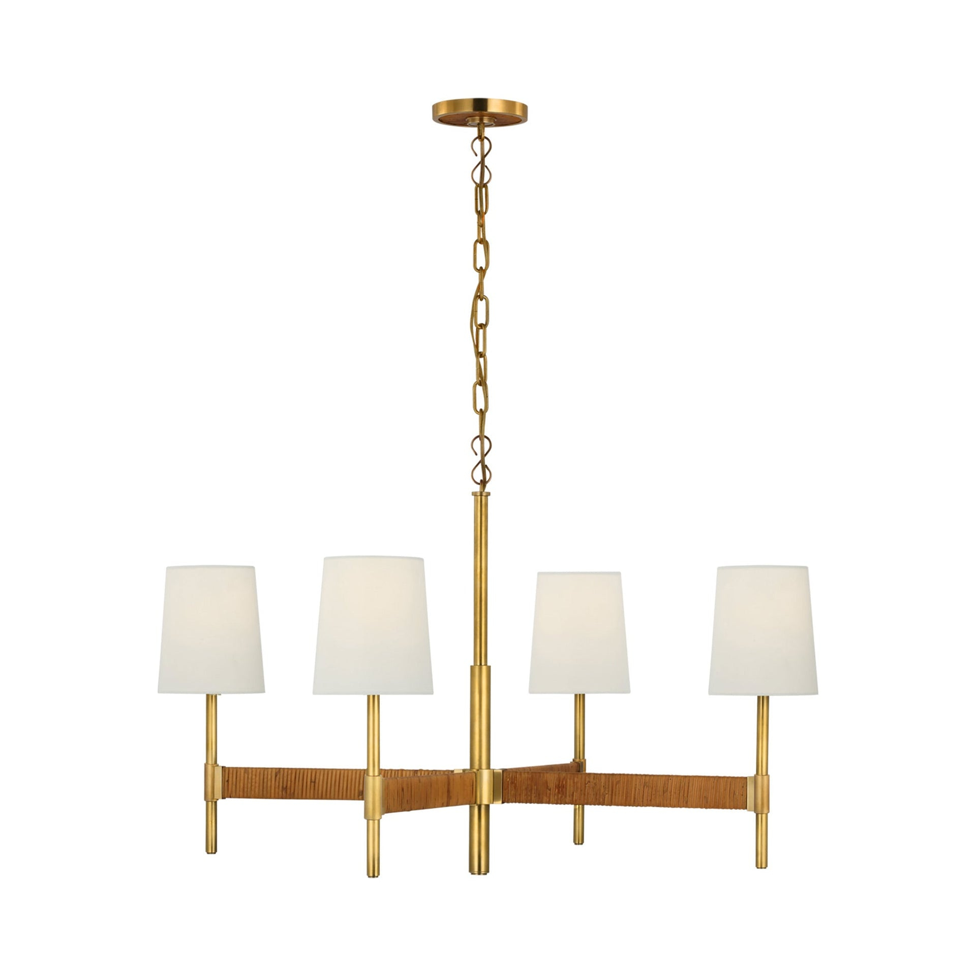 Antique Brass and Brown 4-Light Chandelier with Crystal Accents
