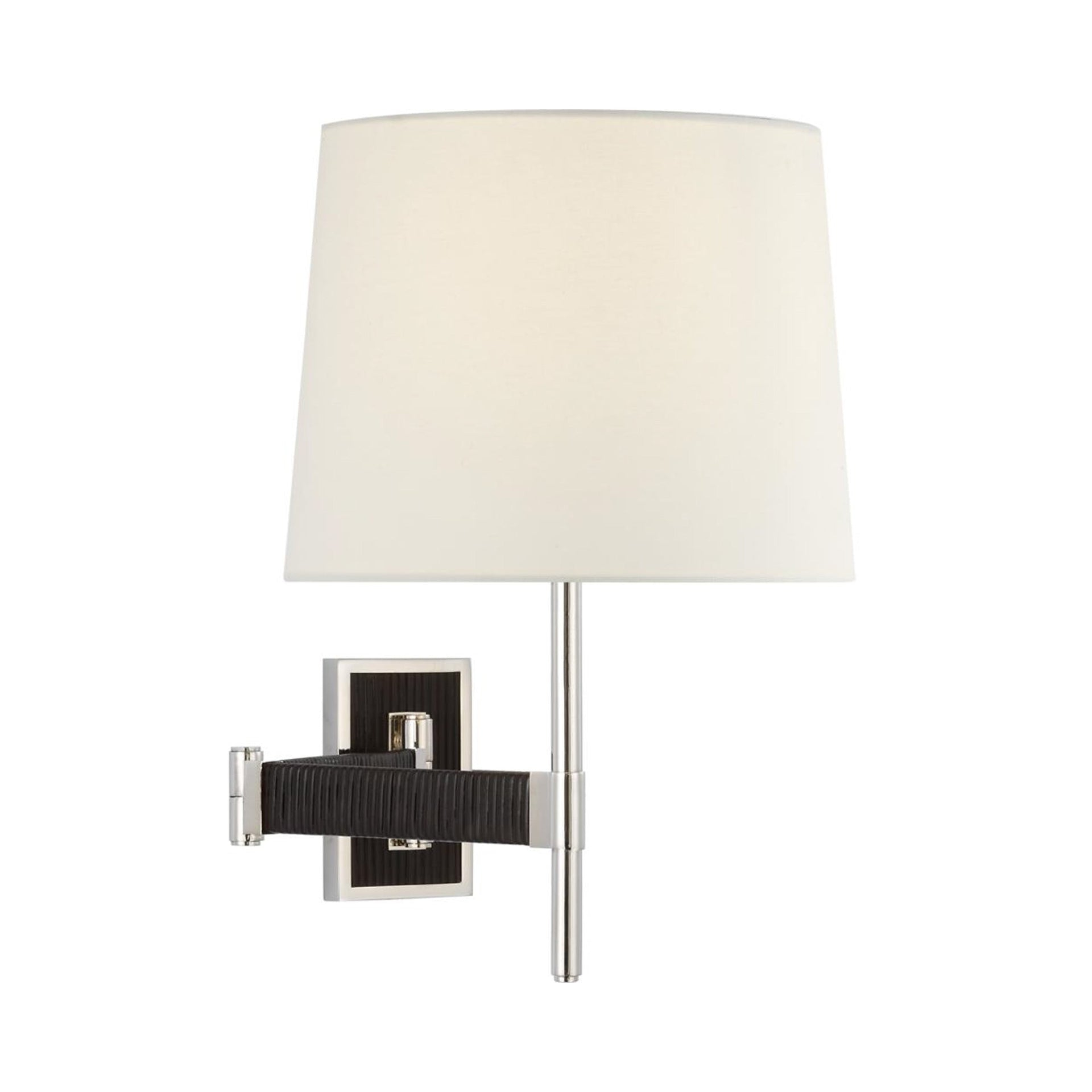 Elle Polished Nickel & Black Rattan 17'' Swing Arm Sconce with Linen Shade