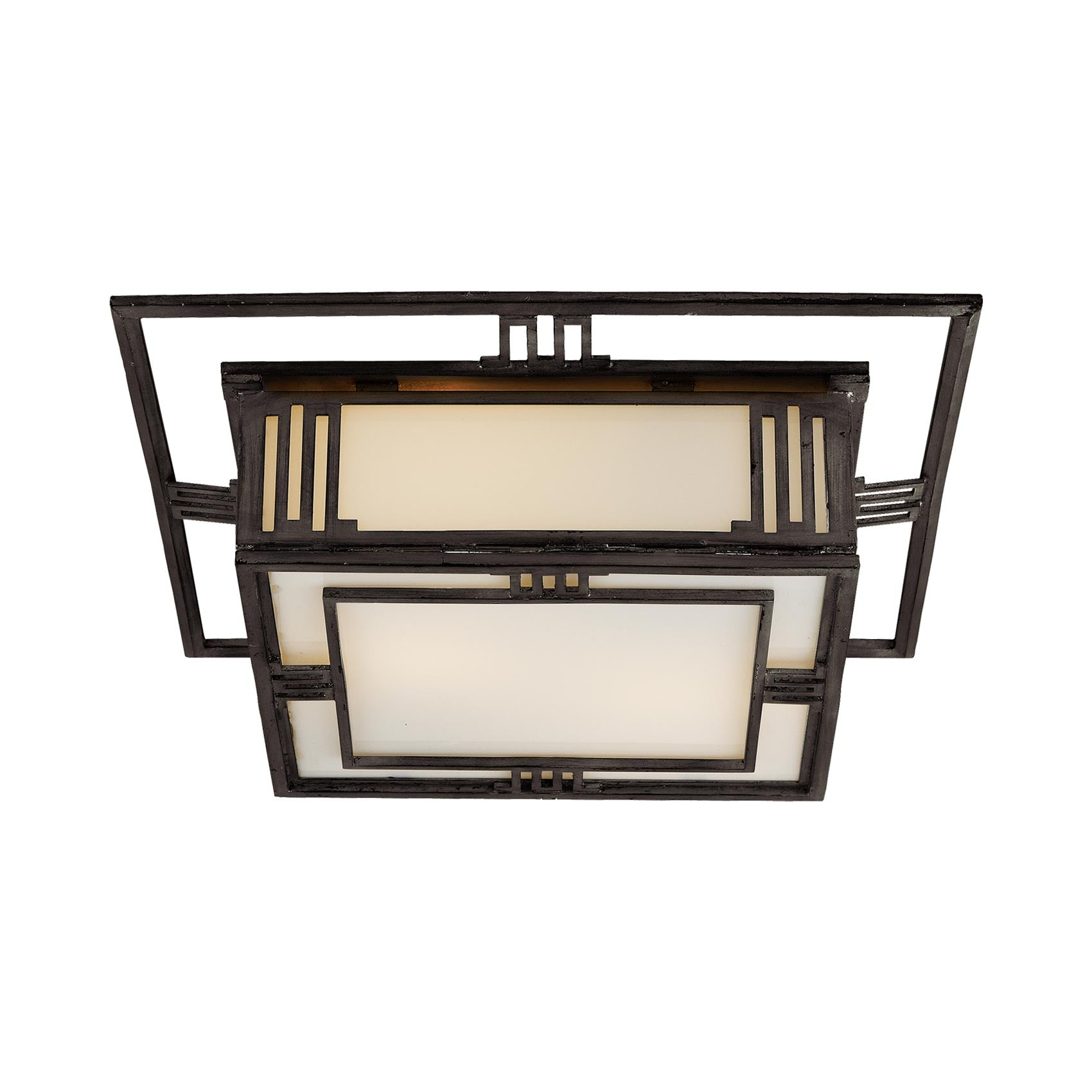 Enrique 16" Aged Iron and Glass Flush Mount Light