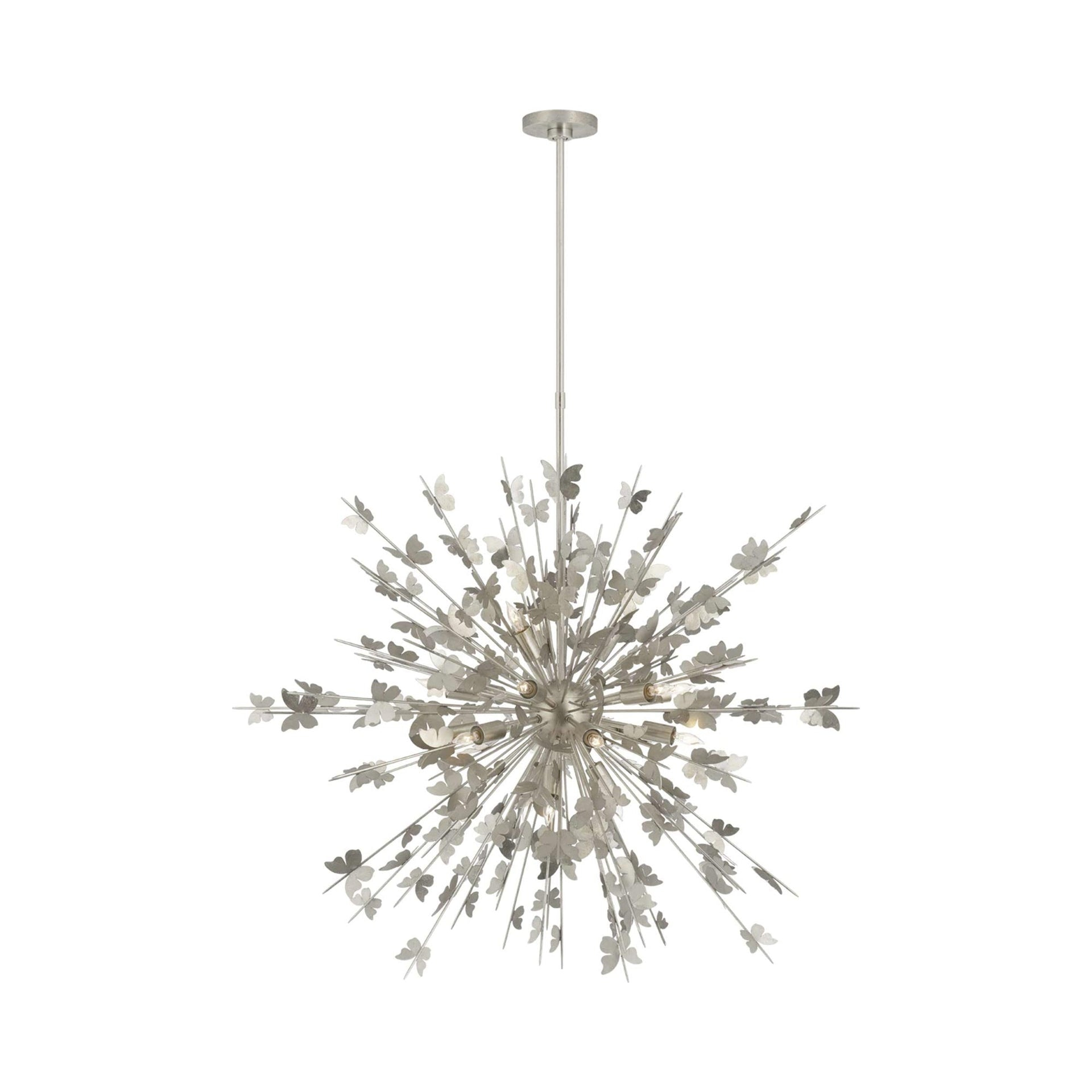 Burnished Silver Leaf Crystal Candle 18-Light Chandelier