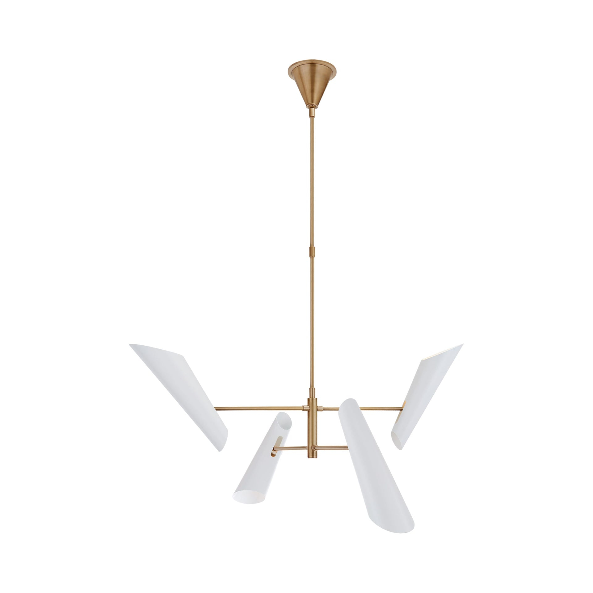 Franca Mid-Century Modern 4-Light Brass and Crystal Chandelier