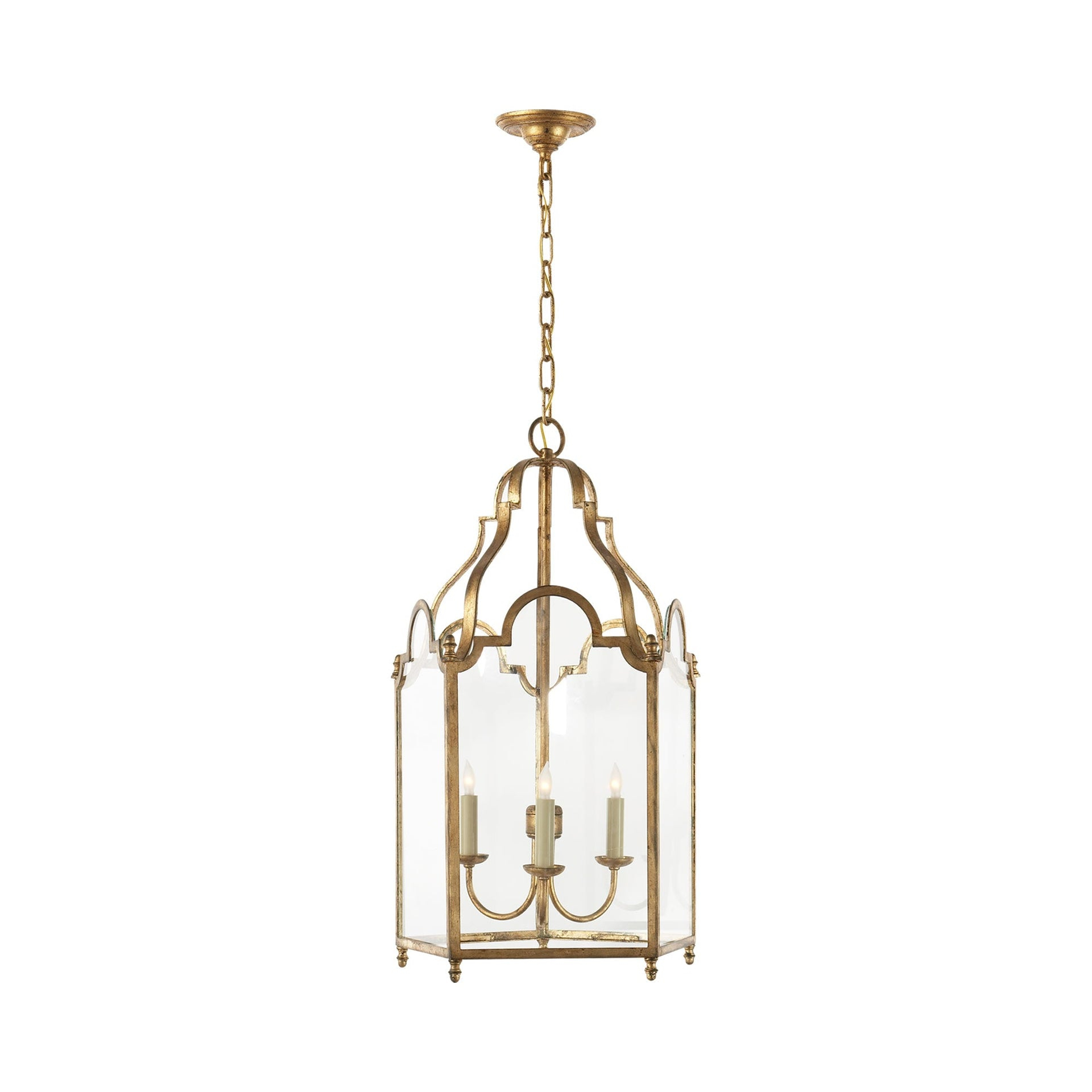 French Market Gilded Iron and Glass 3-Light Chandelier