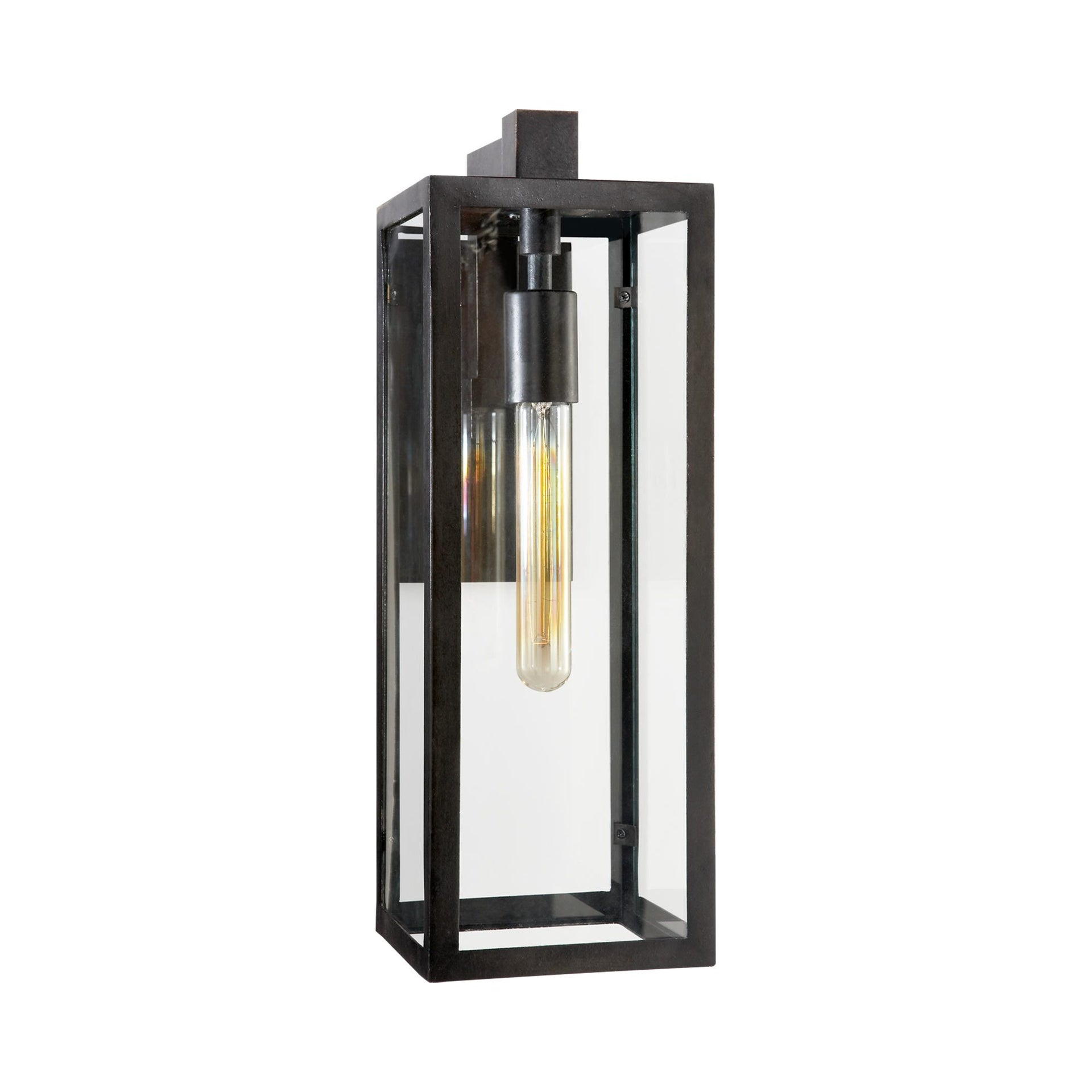 Fresno Black Iron Geometric Outdoor Wall Light with Clear Glass