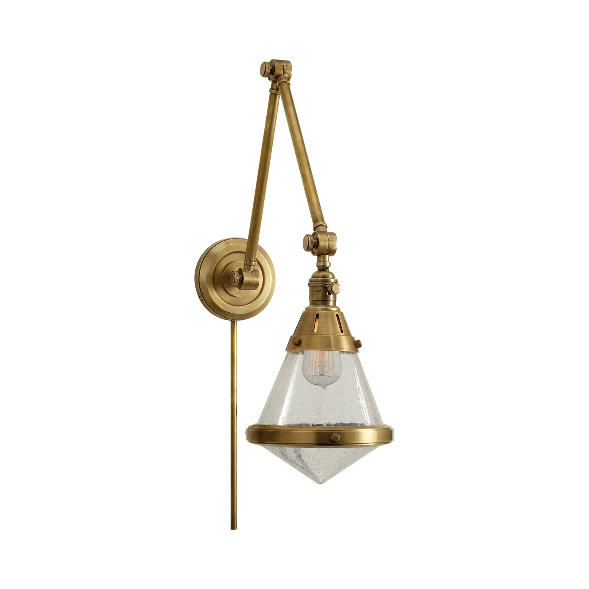 Elegant Antique Brass Swing Arm Wall Light with Seeded Glass Shade