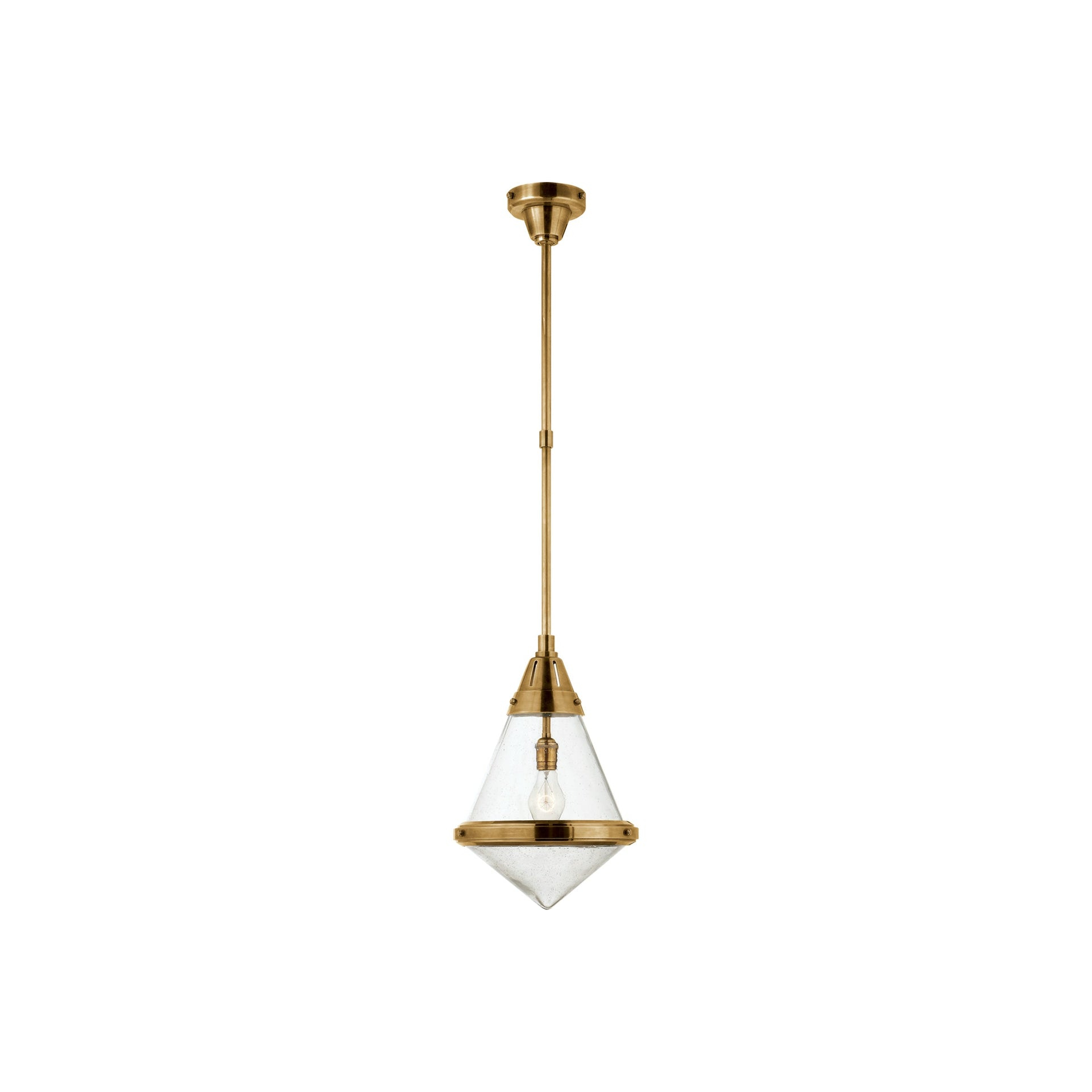 Antique Brass Diamond-Shaped Pendant with Clear Seeded Glass