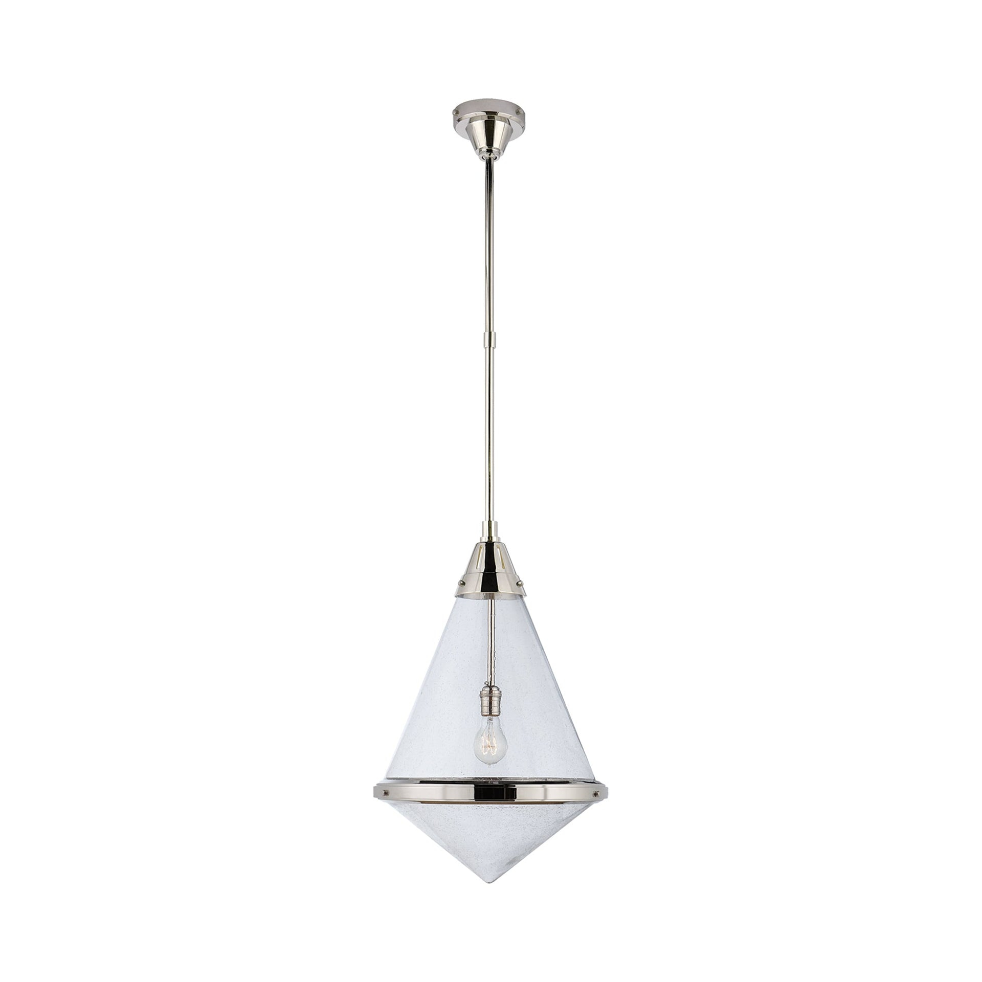 Polished Nickel and Seeded Glass Pendant Light