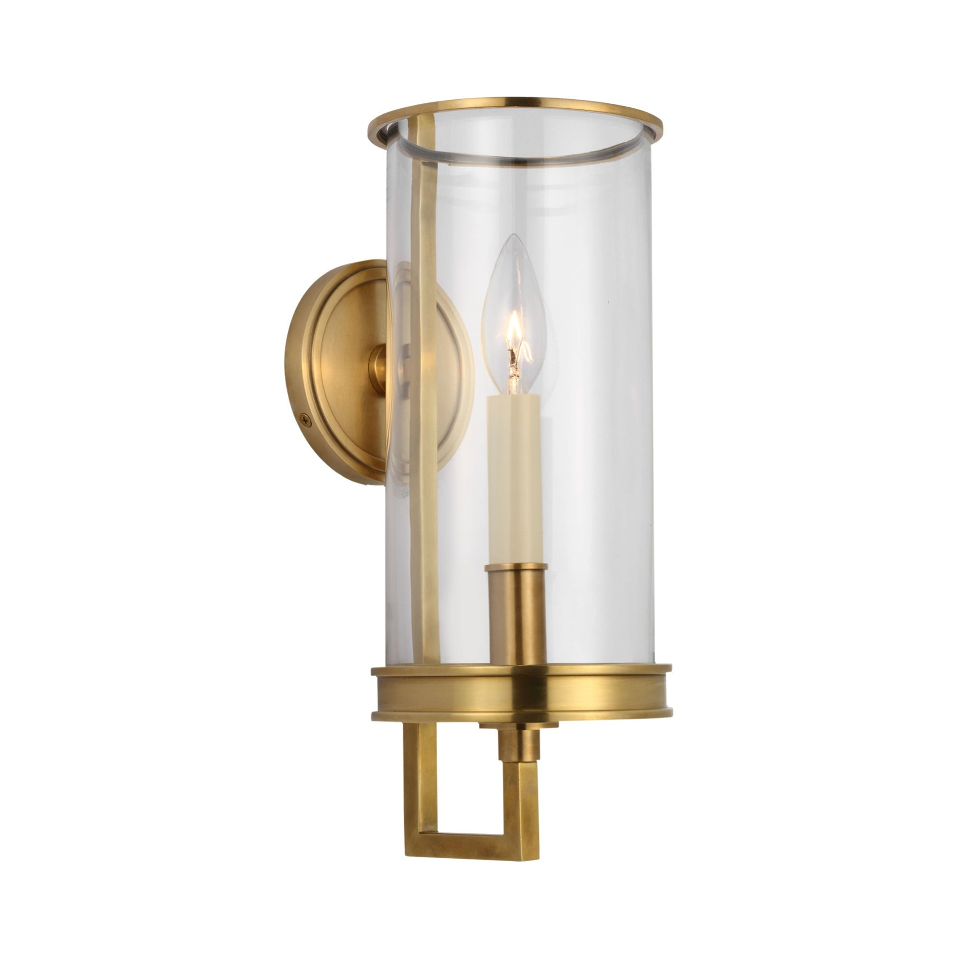Antique Brass and Clear Glass Hurricane Wall Sconce