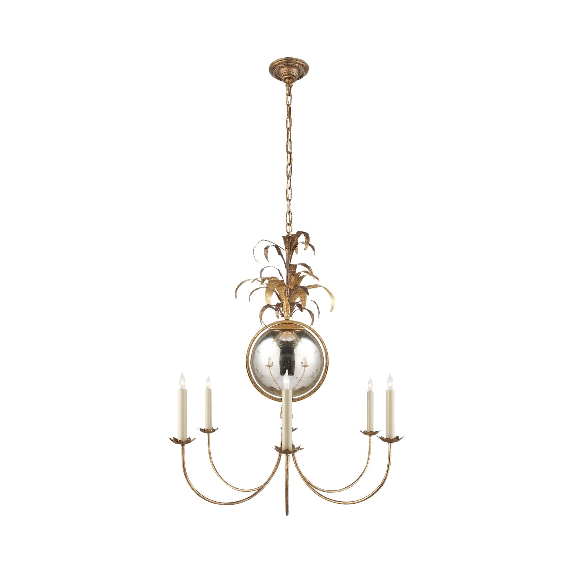 Gilded Iron 6-Light Chandelier with Leaf Accents