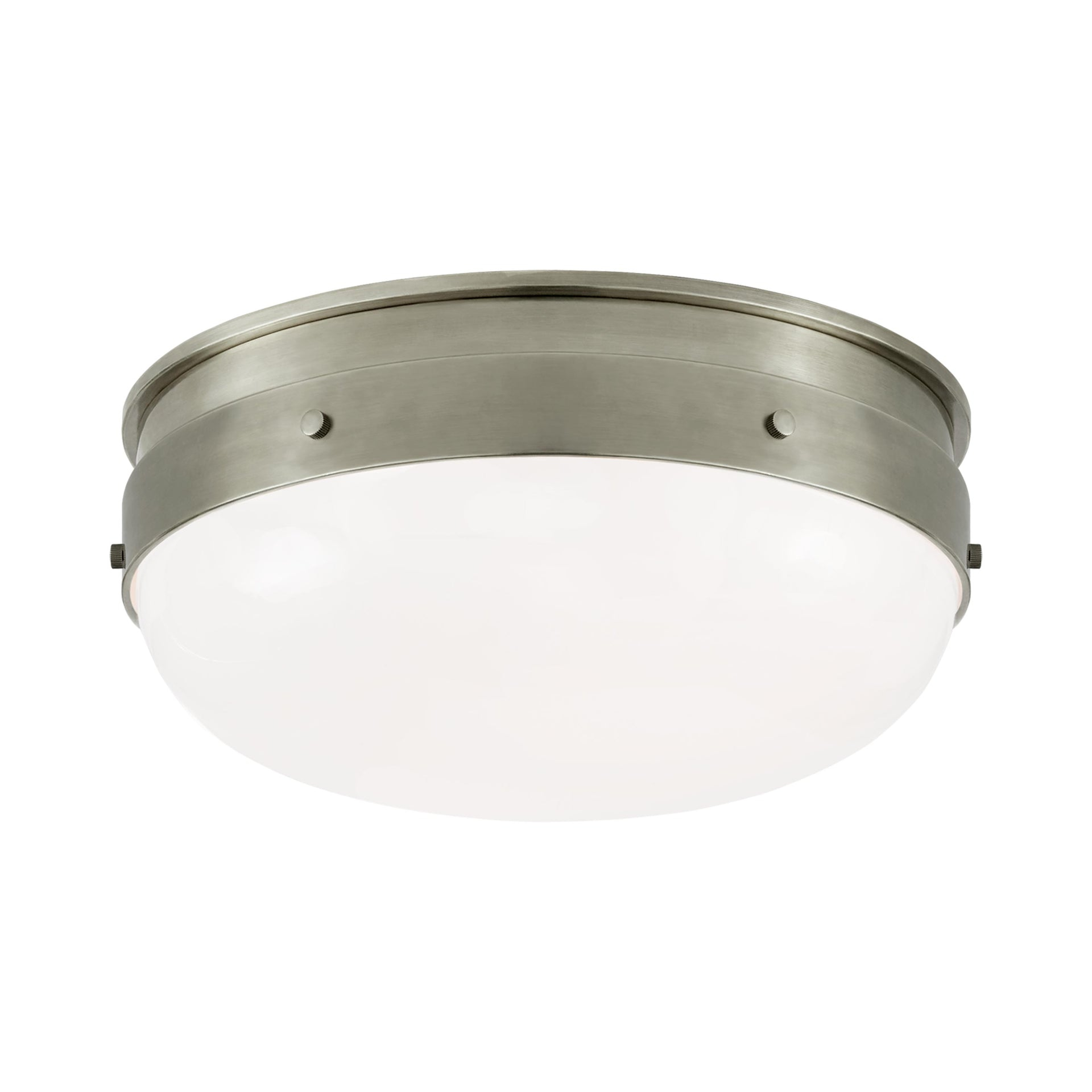 Antique Nickel Globe Flush Mount with White Glass Shade