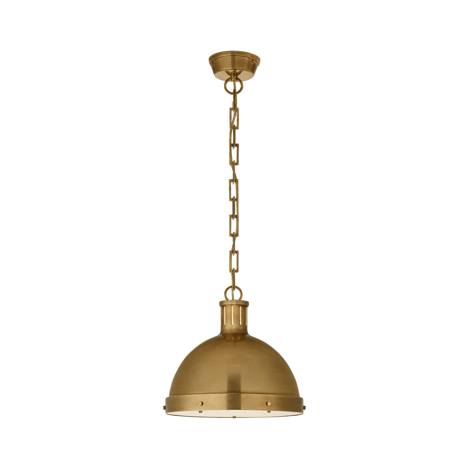 Hicks Large Globe Pendant in Hand-Rubbed Antique Brass with Frosted Diffuser
