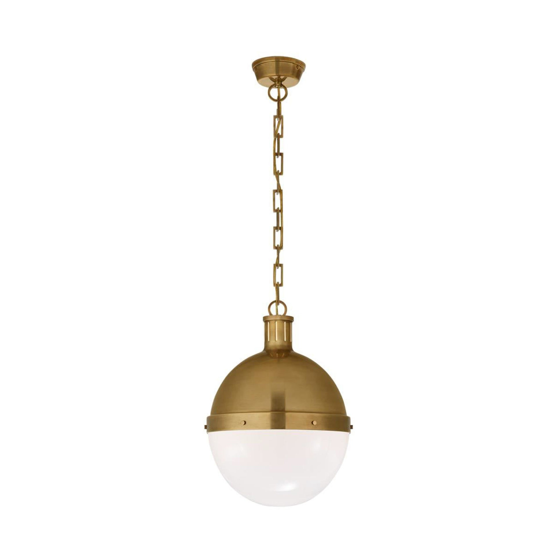 Riveted Half-Globe 18" Hand-Rubbed Antique Brass & Glass Pendant Light