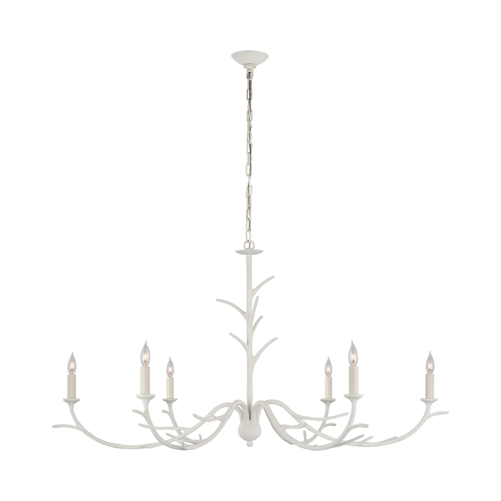 White Plaster Candle-Style Large Chandelier with Branch Accents