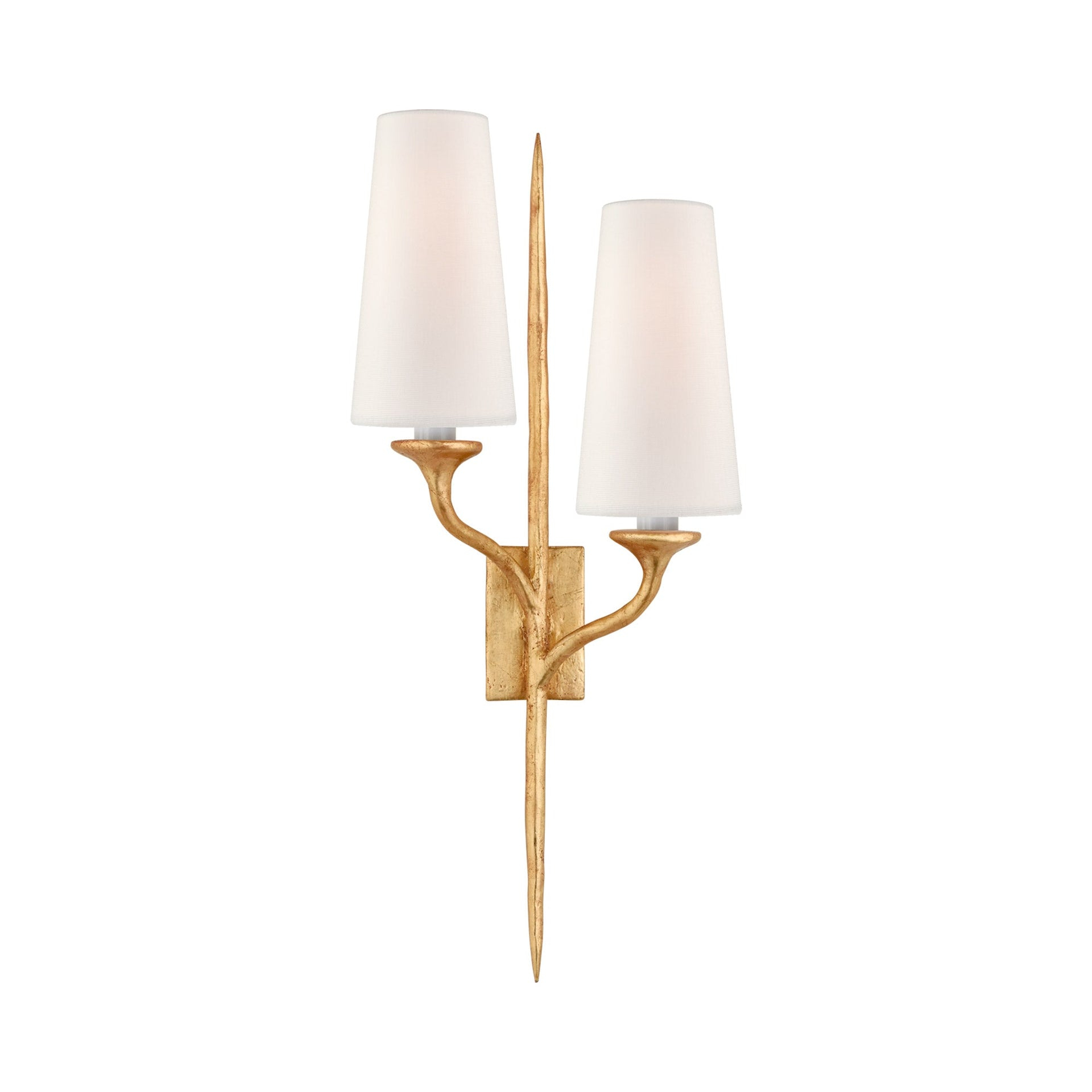 Iberia Elegance 24" Gold Leaf Double Wall Sconce with Linen Shades
