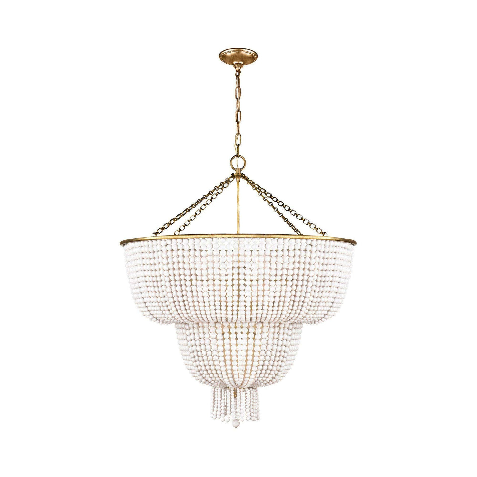 Jacqueline Hand-Rubbed Antique Brass 12-Light Chandelier with White Beads