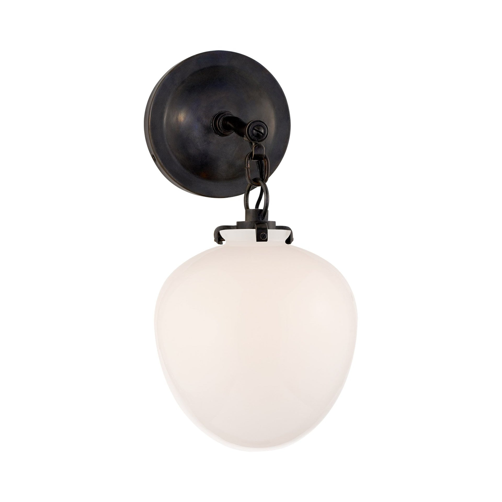 Acorn-Inspired Bronze and Black Outdoor Wall Sconce with White Glass Shade