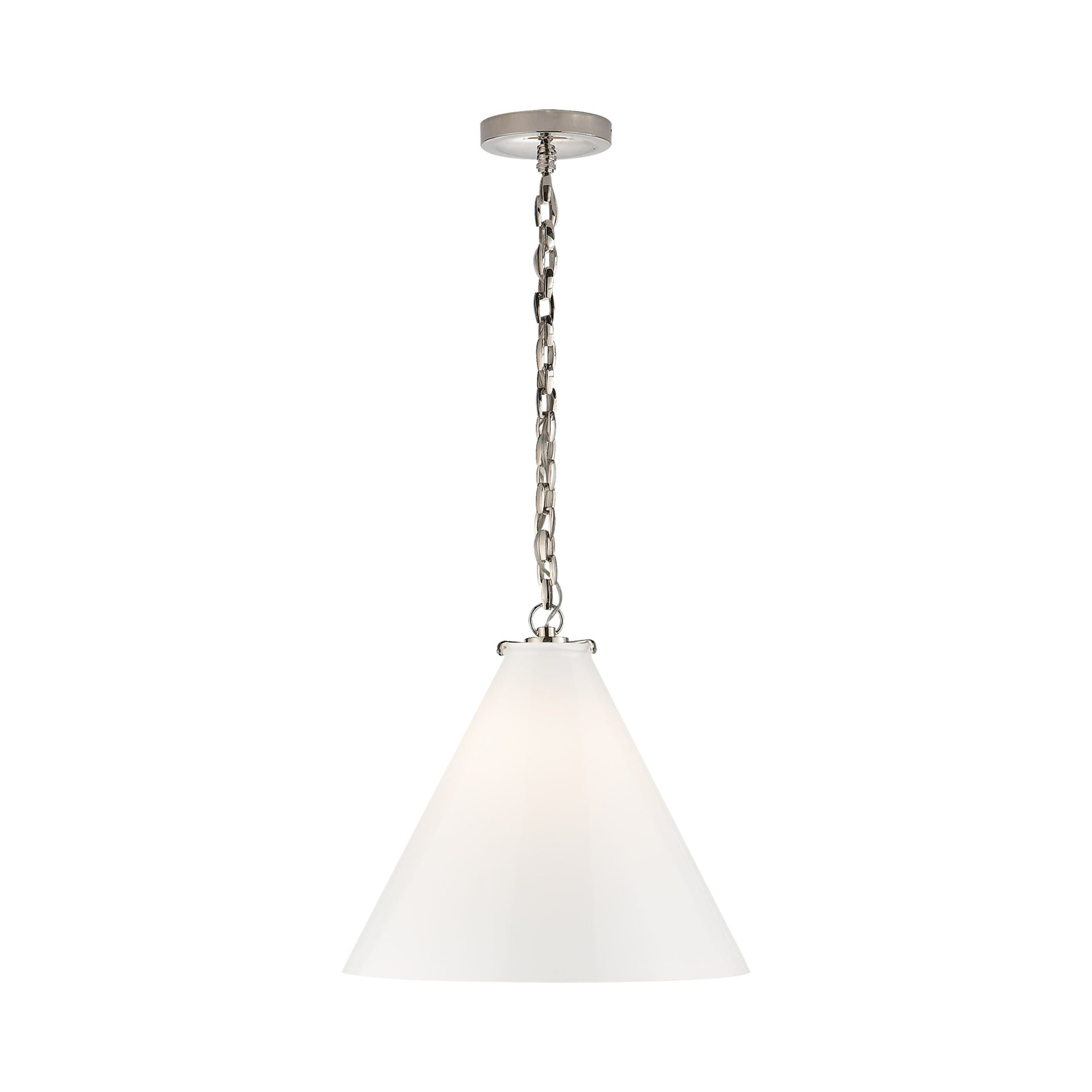 Katie Polished Nickel Conical Pendant with White Glass Shade