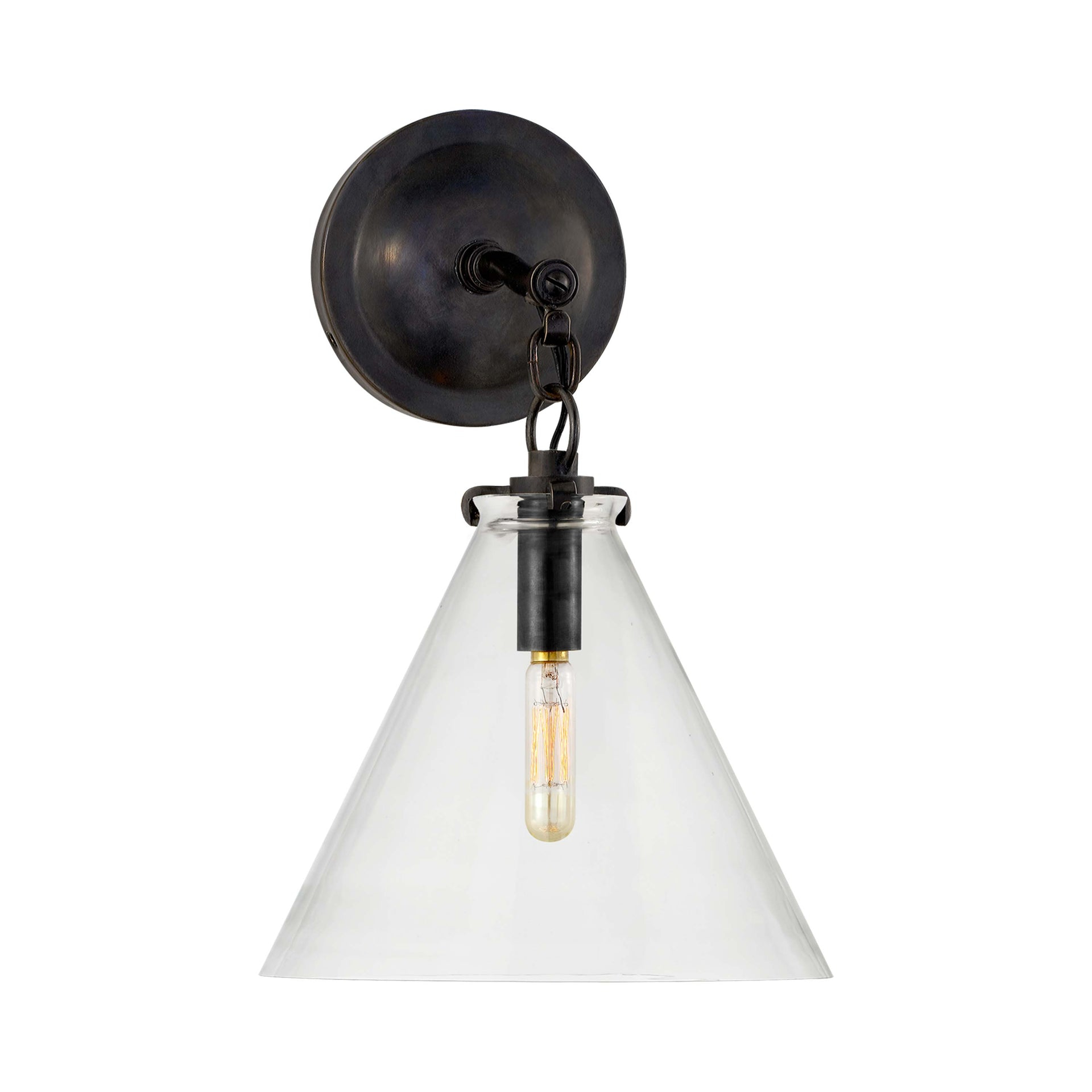 Katie Conical Bronze Wall Sconce with Clear Shade - Dimmable, Direct Wired