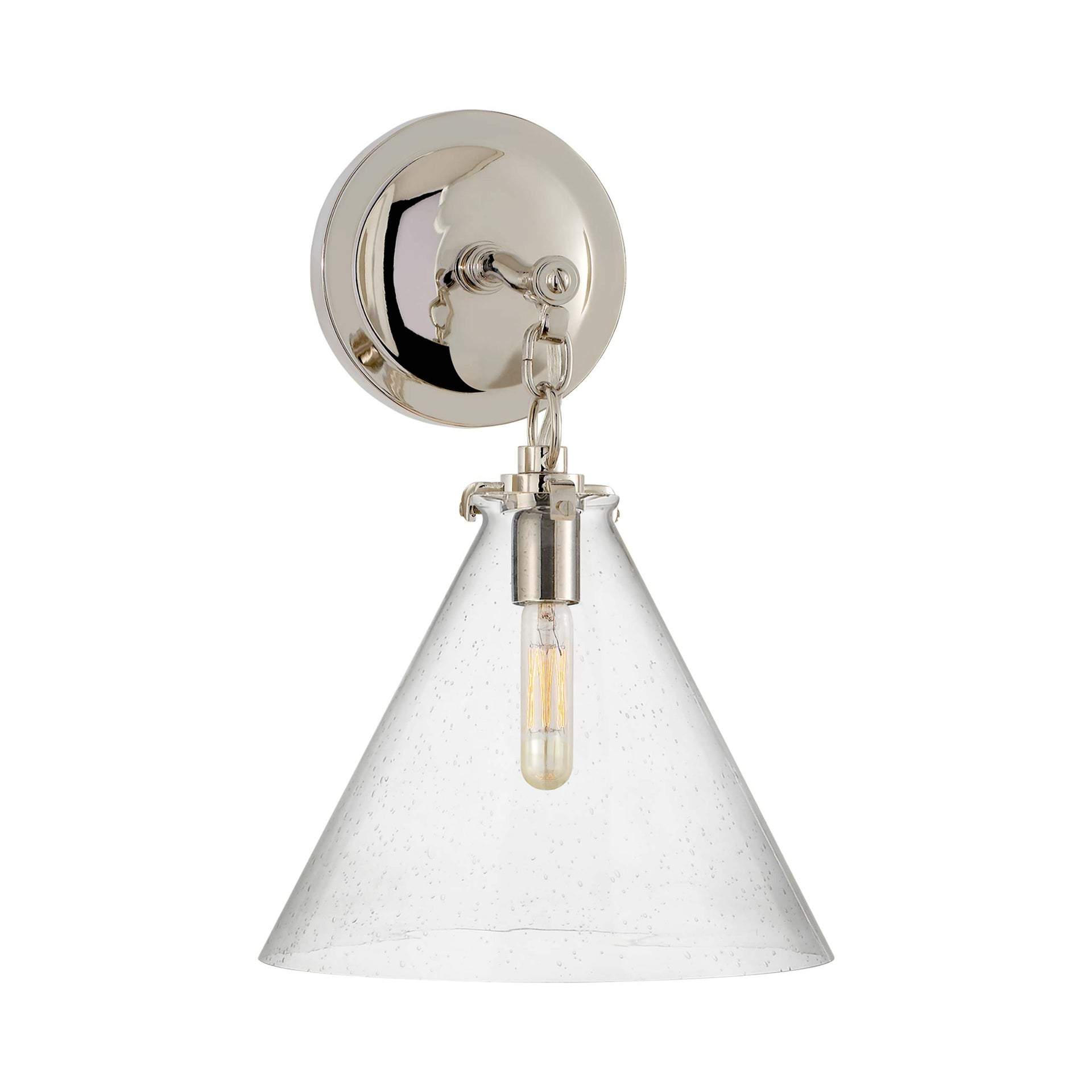 Polished Nickel Conical Wall Sconce with White Glass Shade