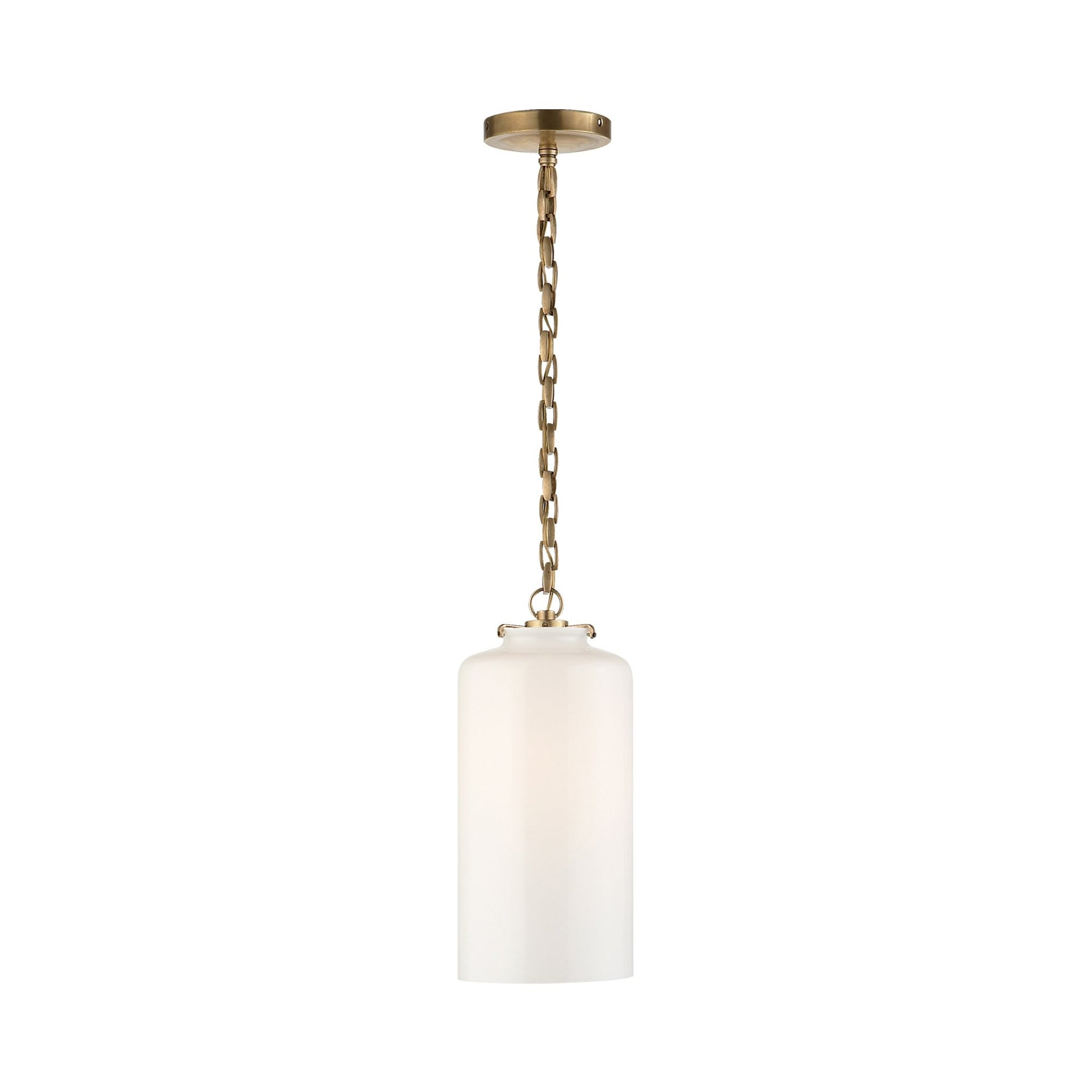Katie Cylinder 15.75" Pendant in Hand-Rubbed Antique Brass with White Glass