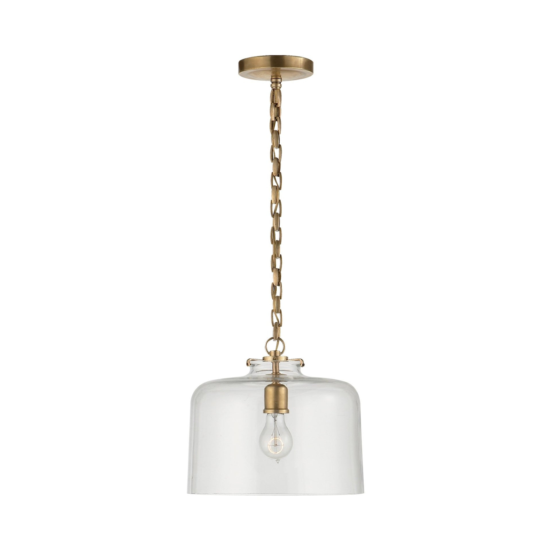 Clear Glass and Brass Vintage Drum Pendant Light