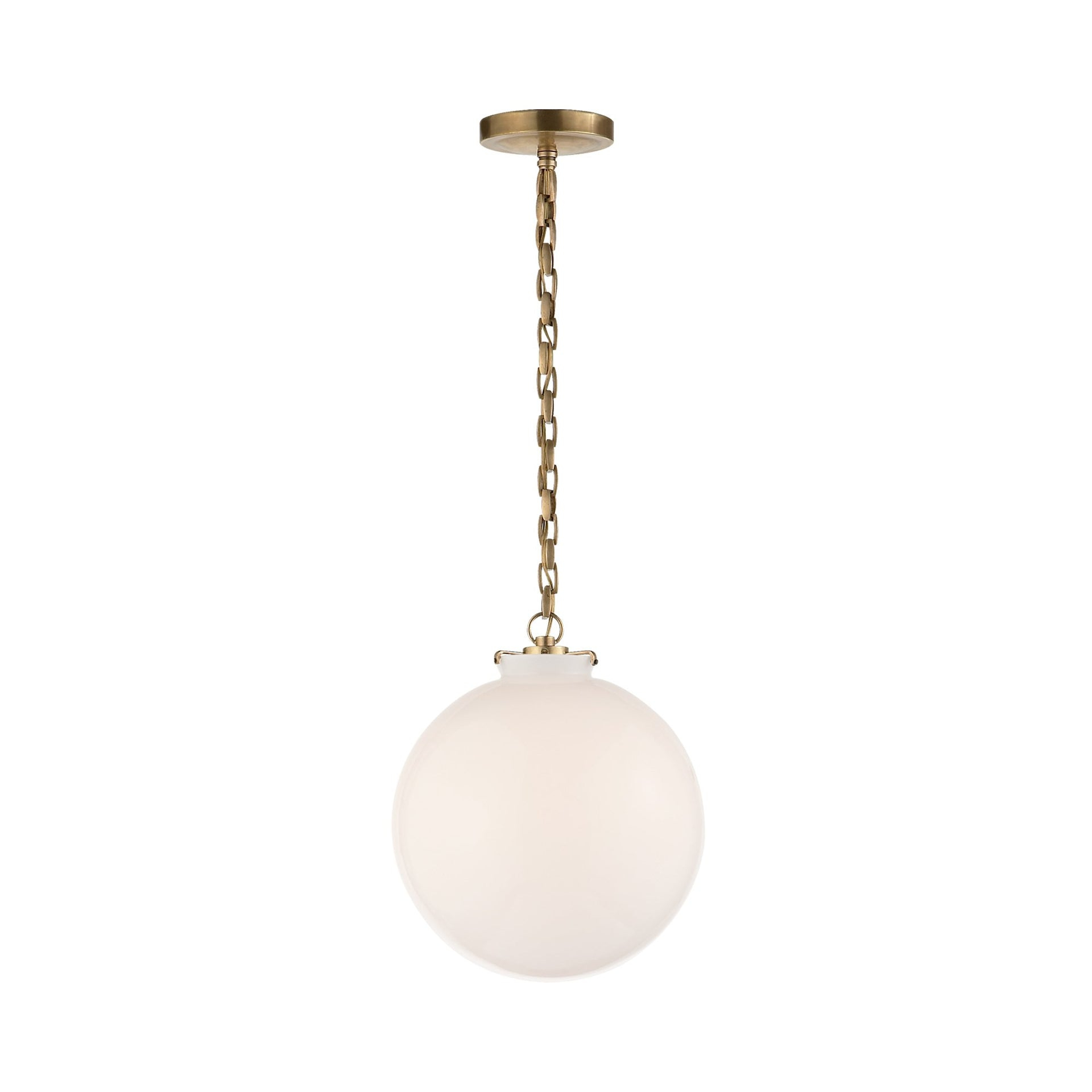 Katie Hand-Rubbed Antique Brass Globe Pendant with White Glass Shade